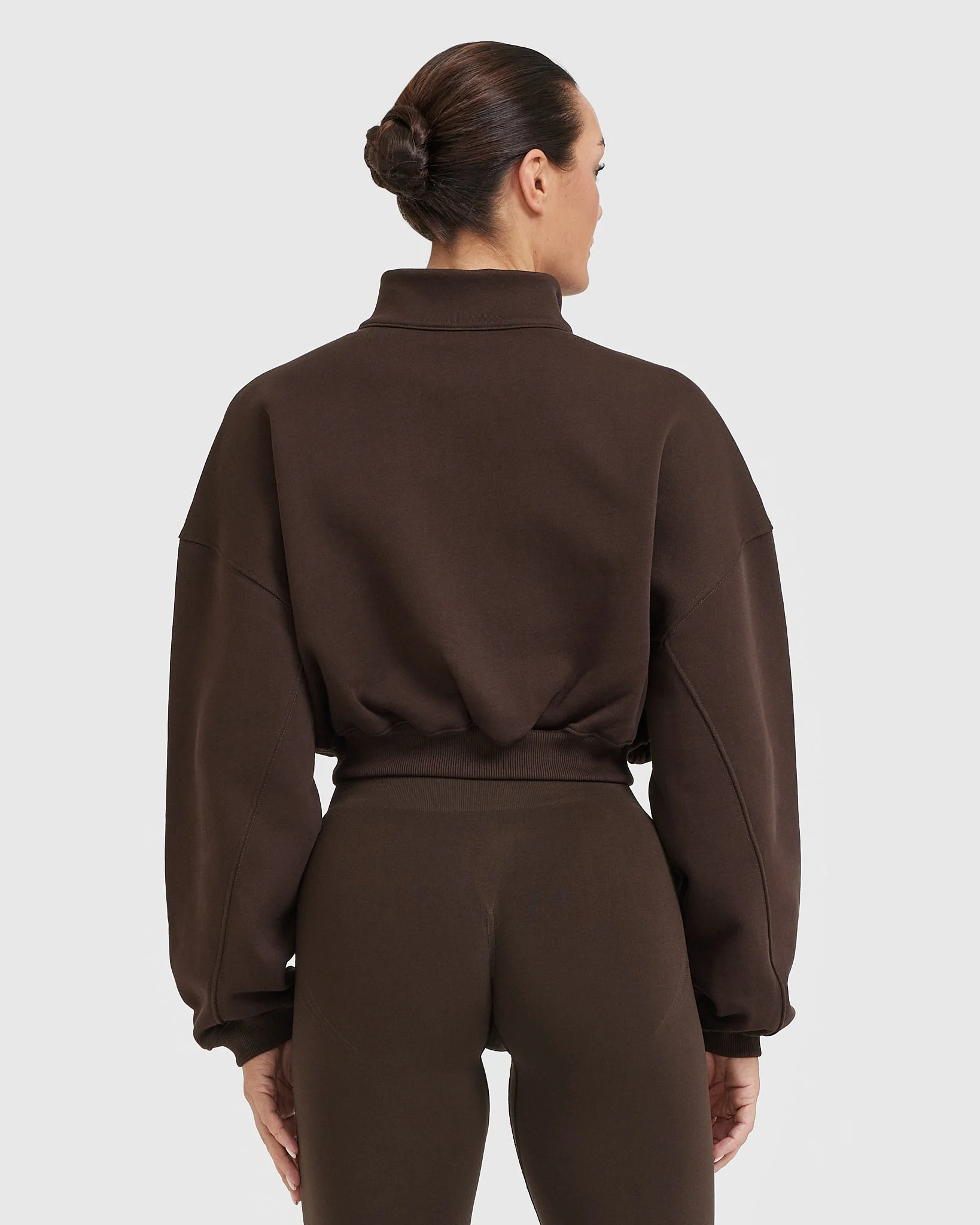 All Day Cosy Crop 1/4 Zip Sweatshirt | 70% Cocoa - Image 2
