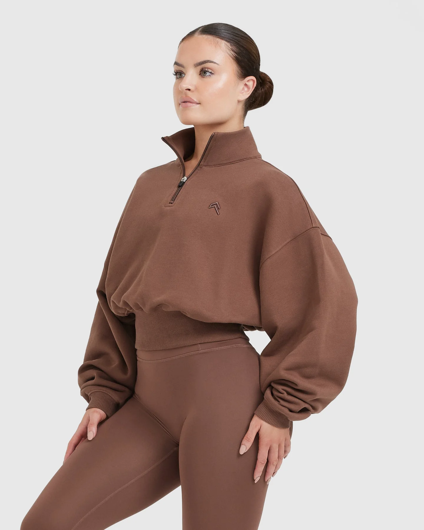 All Day Crop 1/4 Zip Sweatshirt | Chestnut - Image 3