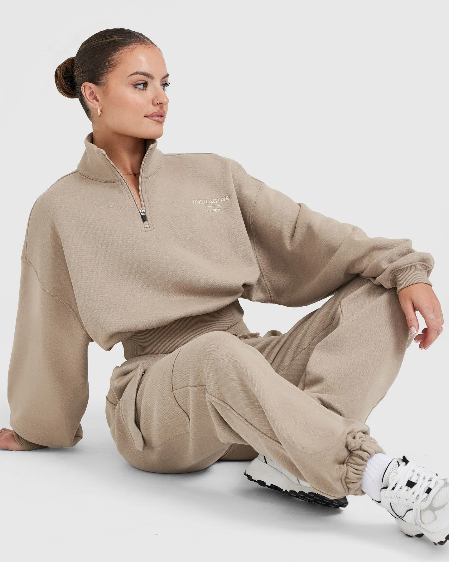All Day Est 2020 Crop 1/4 Zip Sweatshirt | Sandstone - Image 3