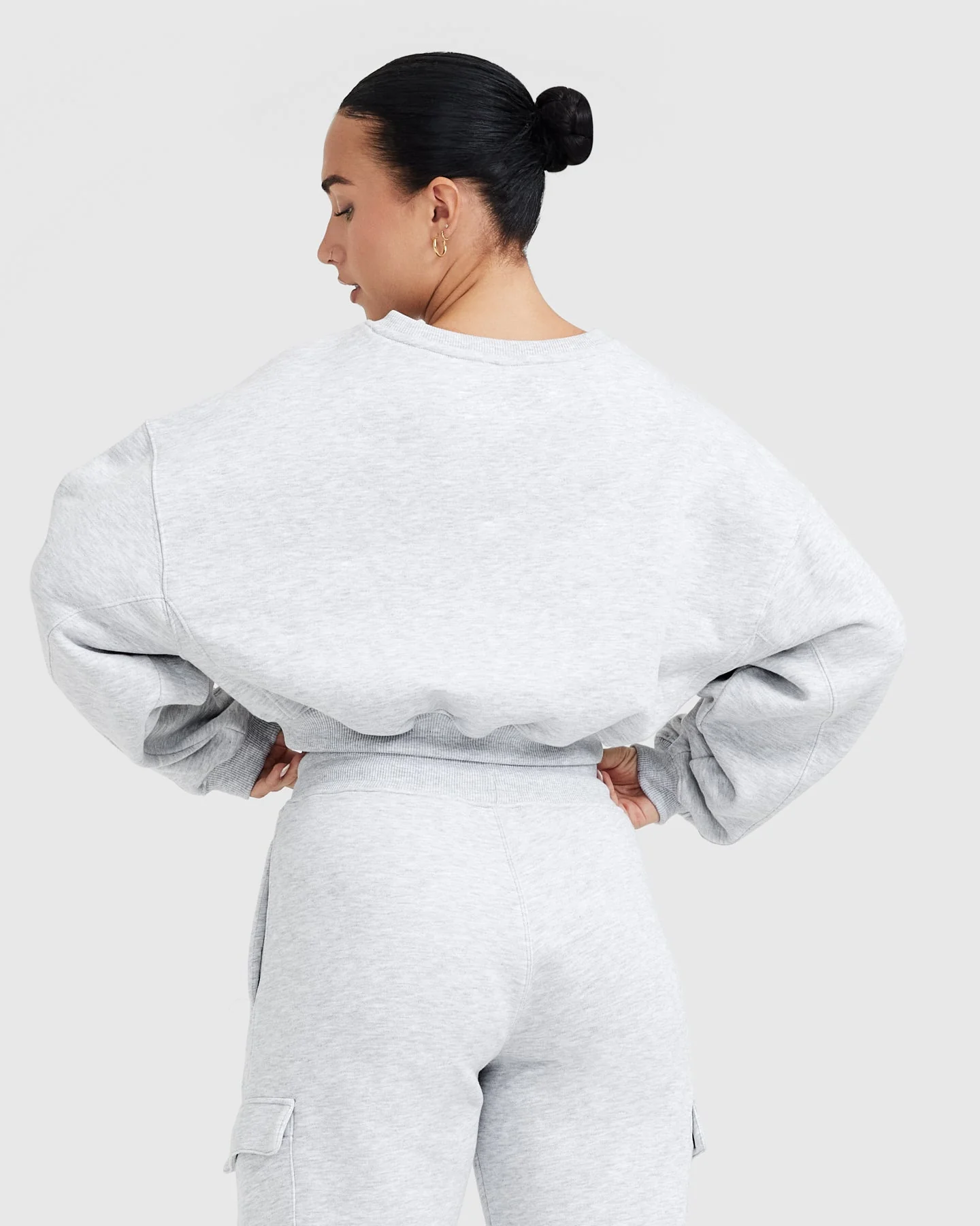All Day Est 2020 Crop V Neck Sweatshirt | Light Grey Marl - Image 2