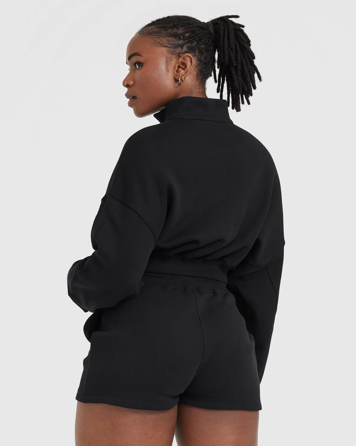All Day Lightweight Crop 1/4 Zip Sweatshirt | Black - Image 2