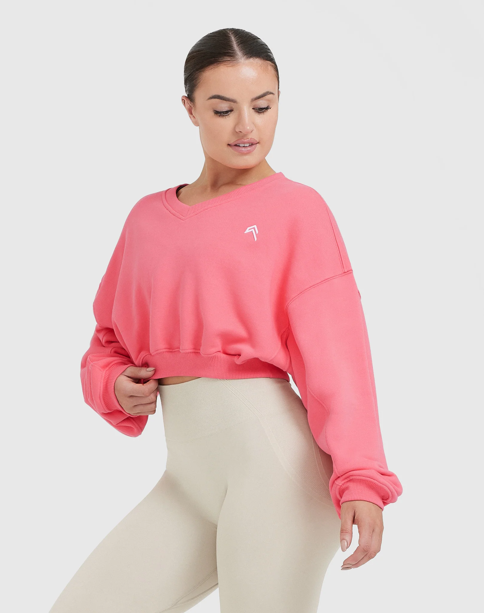 All Day Lightweight Oversized V Neck Sweatshirt | Amplify Pink - Image 3