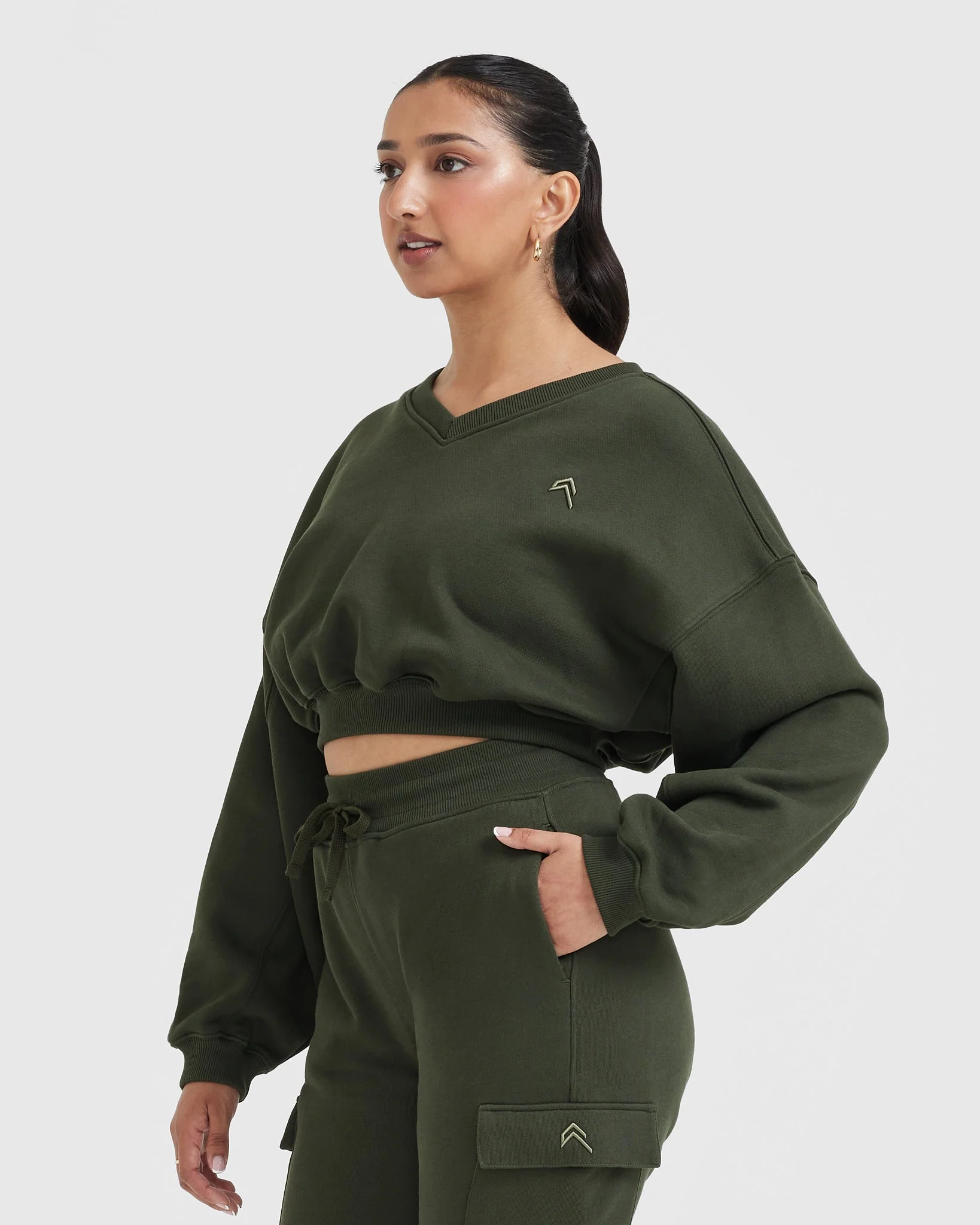 All Day Lightweight Oversized V Neck Sweatshirt | Khaki - Image 3