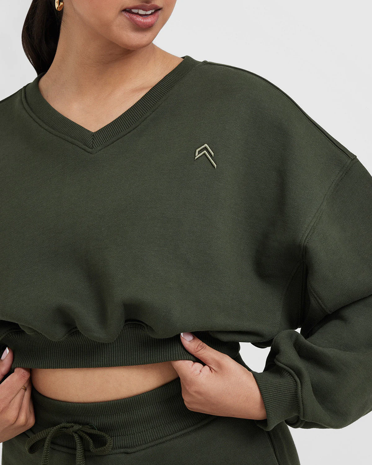 All Day Lightweight Oversized V Neck Sweatshirt | Khaki - Image 4