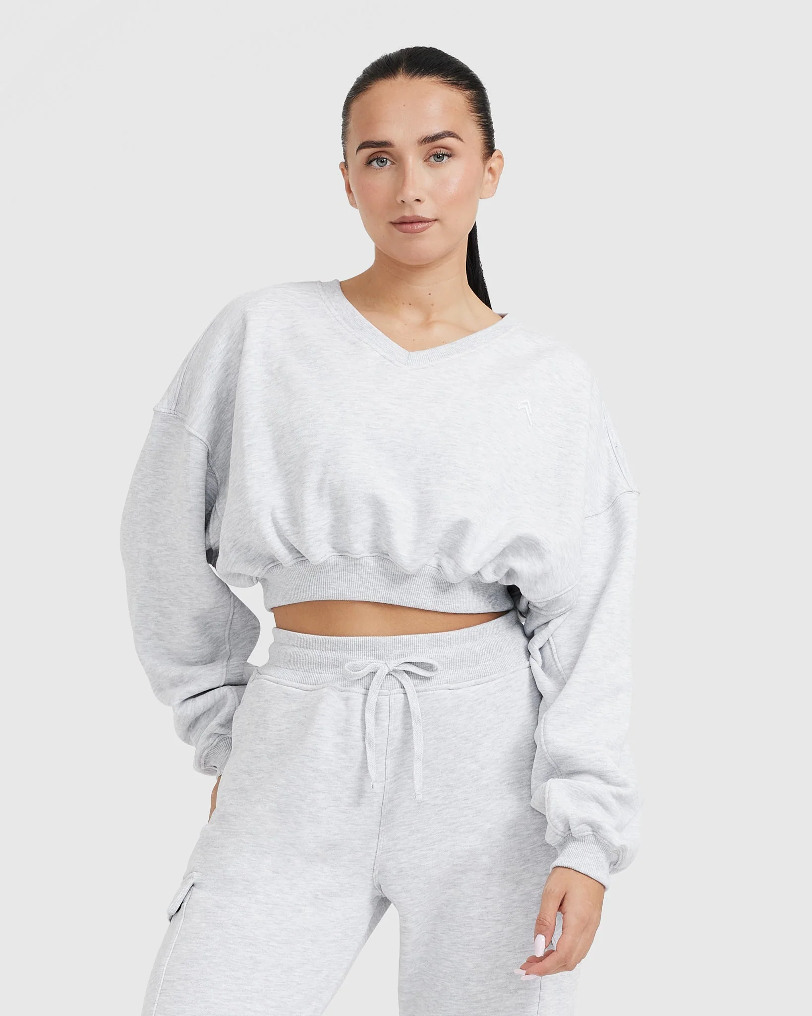 All Day Lightweight Oversized V Neck Sweatshirt | Light Grey Marl