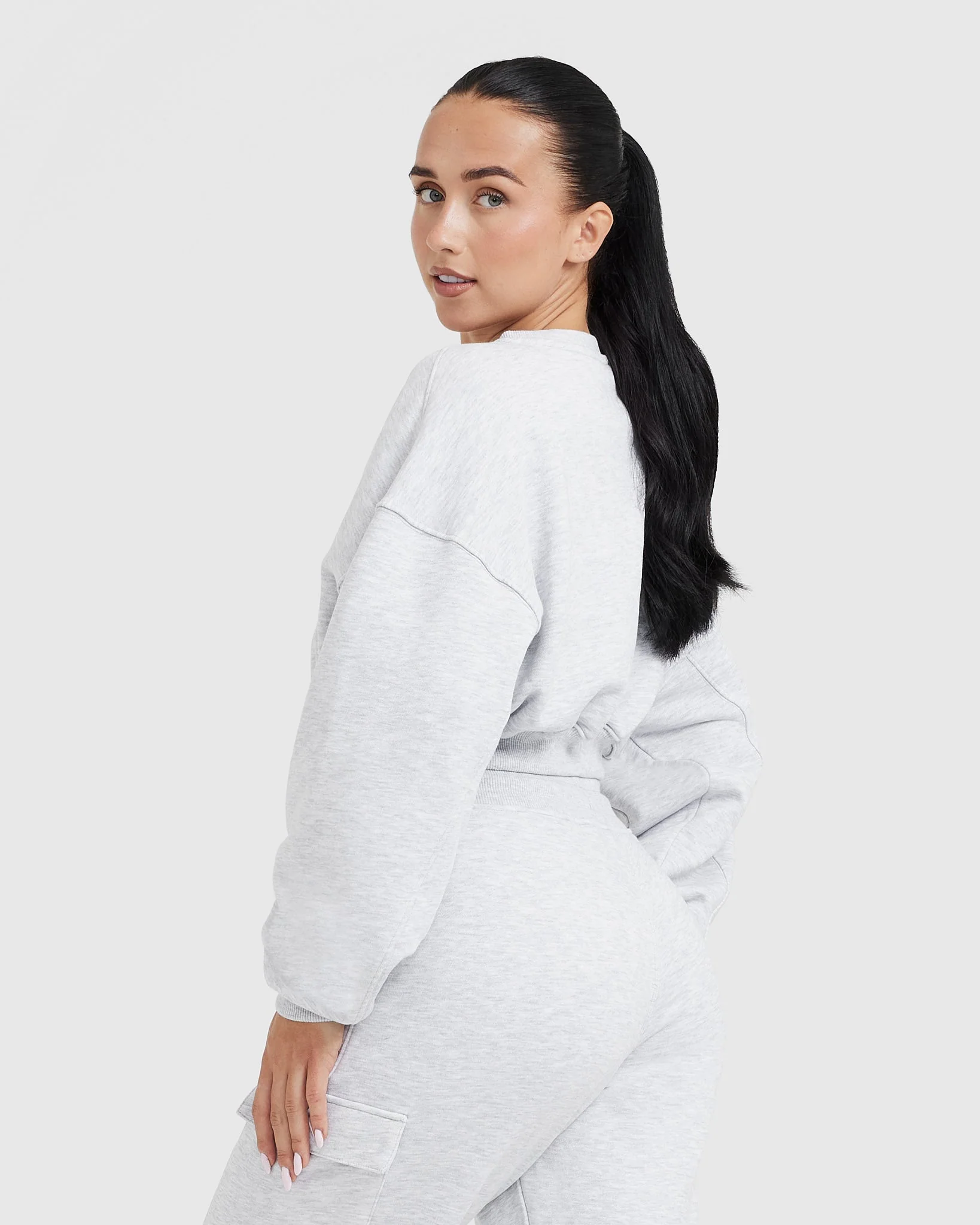 All Day Lightweight Oversized V Neck Sweatshirt | Light Grey Marl - Image 2