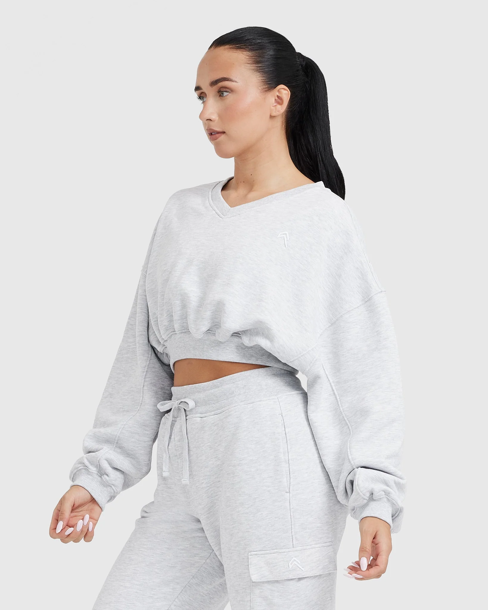 All Day Lightweight Oversized V Neck Sweatshirt | Light Grey Marl - Image 3