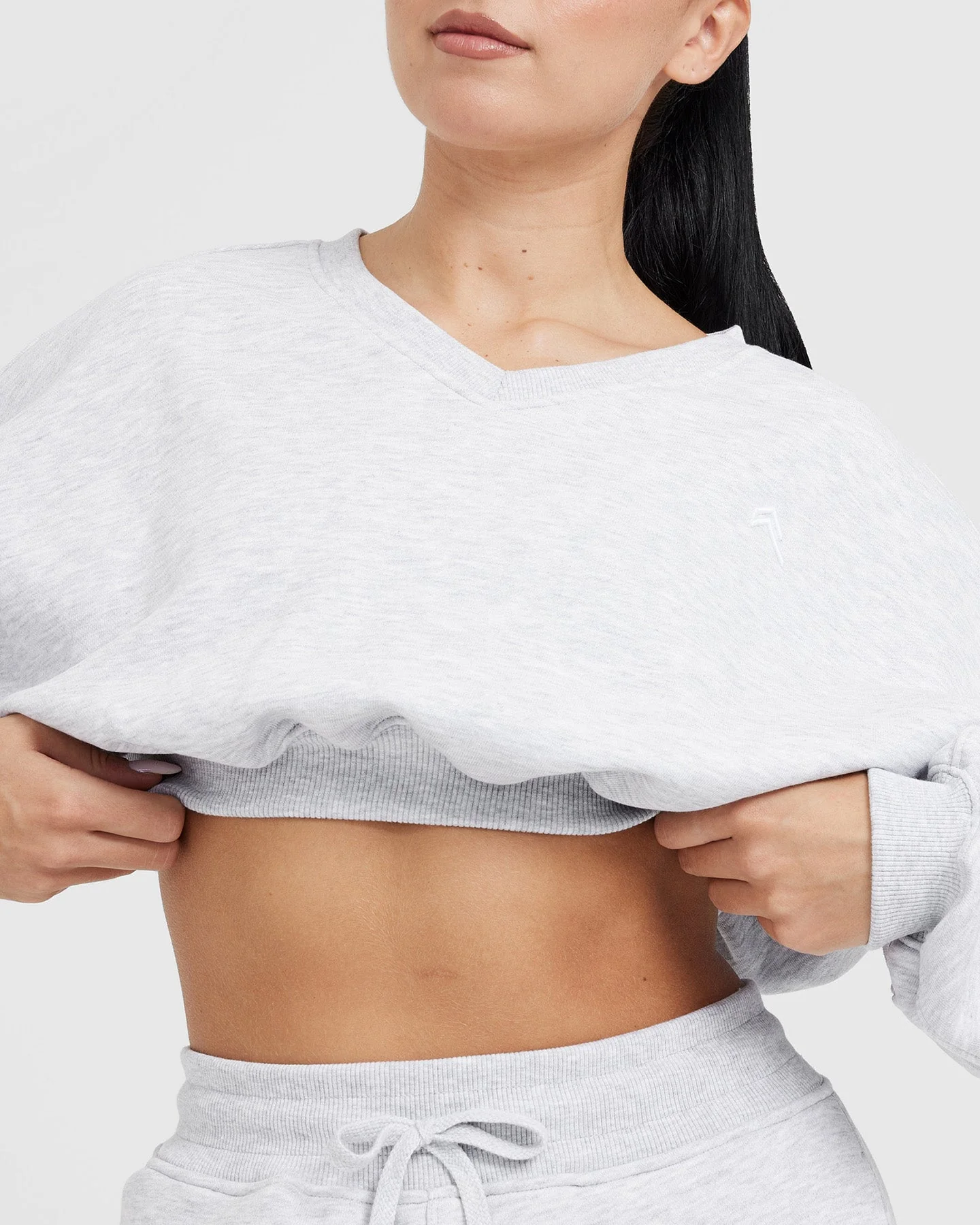 All Day Lightweight Oversized V Neck Sweatshirt | Light Grey Marl - Image 5
