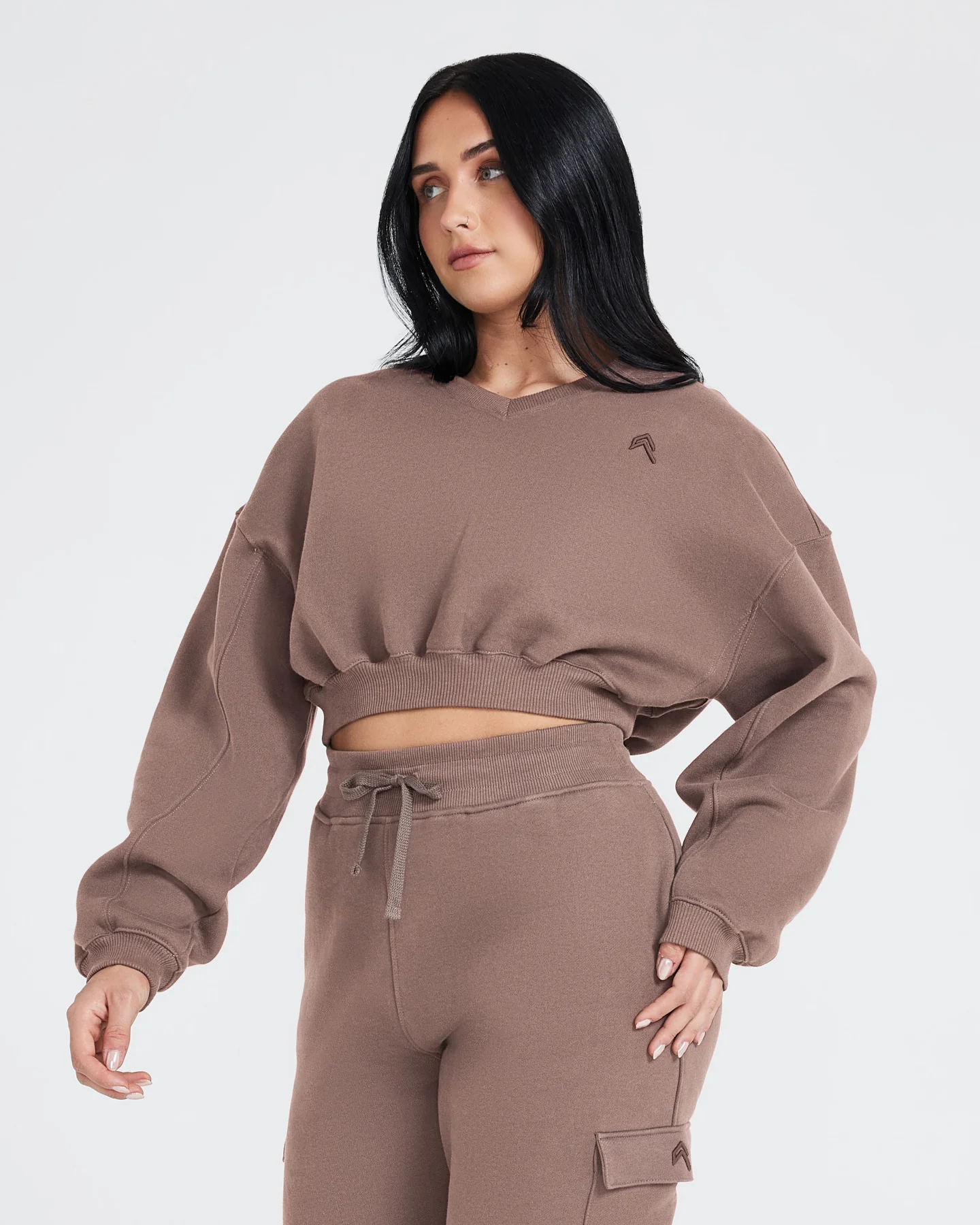 All Day Oversized V Neck Sweatshirt | Cool Brown - Image 3