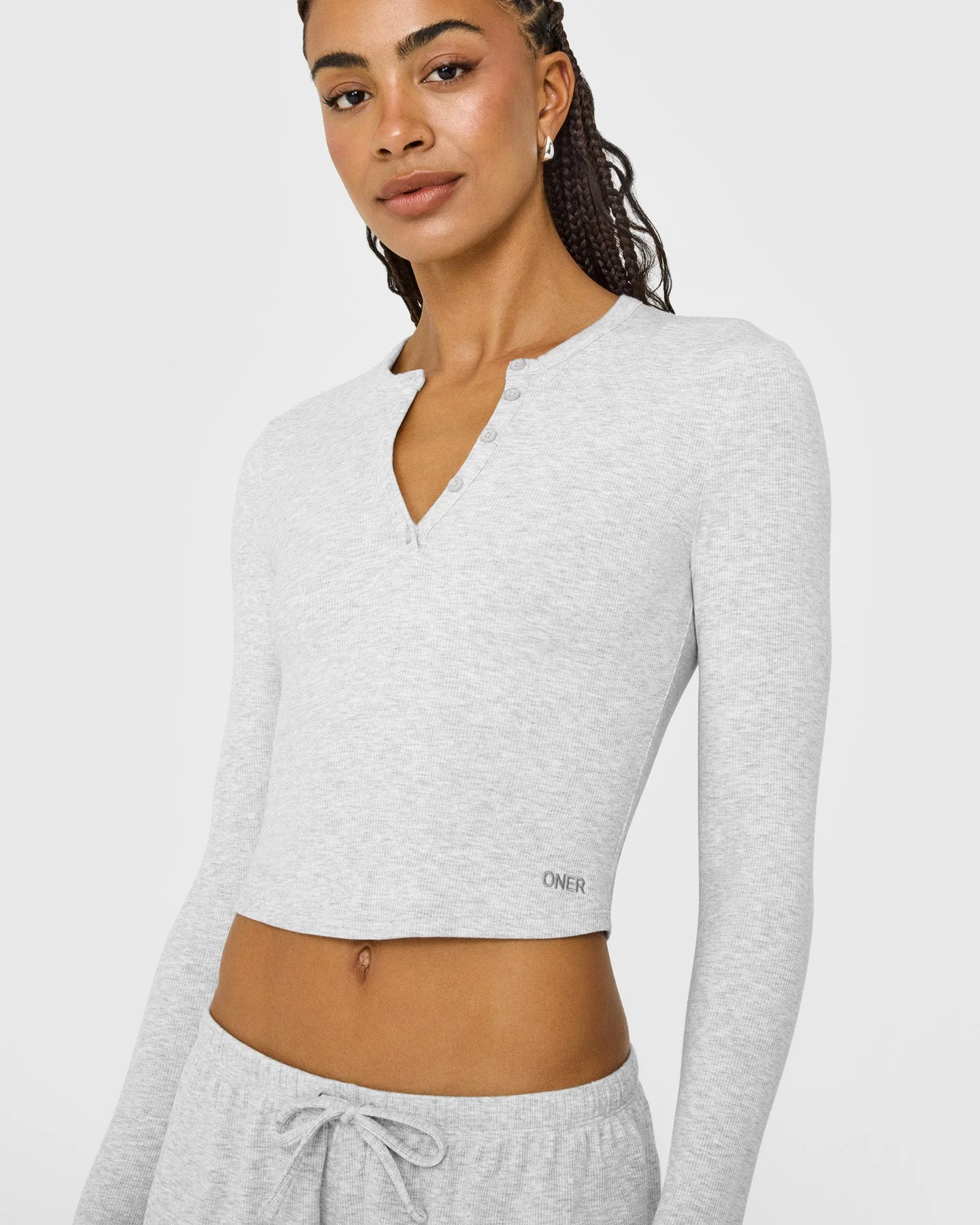 At Home Night Button Down Long Sleeve Top | Grey Marl - Image 5