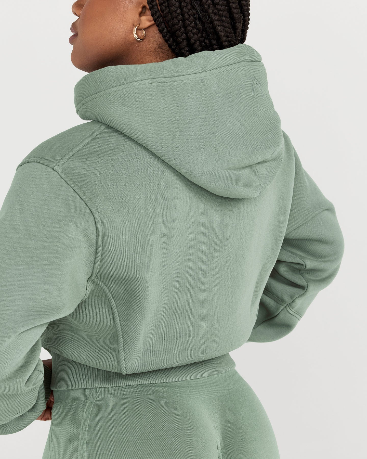 Classic Lounge Cropped Zip Through Hoodie | Sage - Image 4