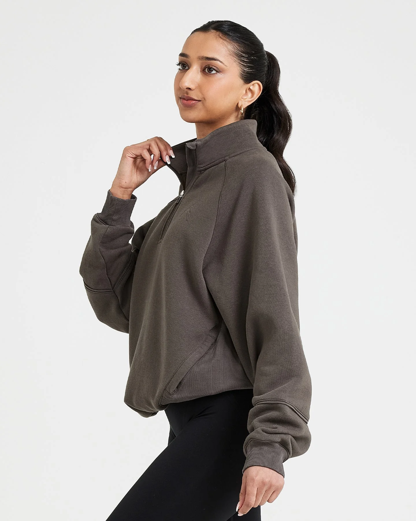 Classic Lounge 1/2 Zip Sweatshirt | Deep Taupe - Image 3