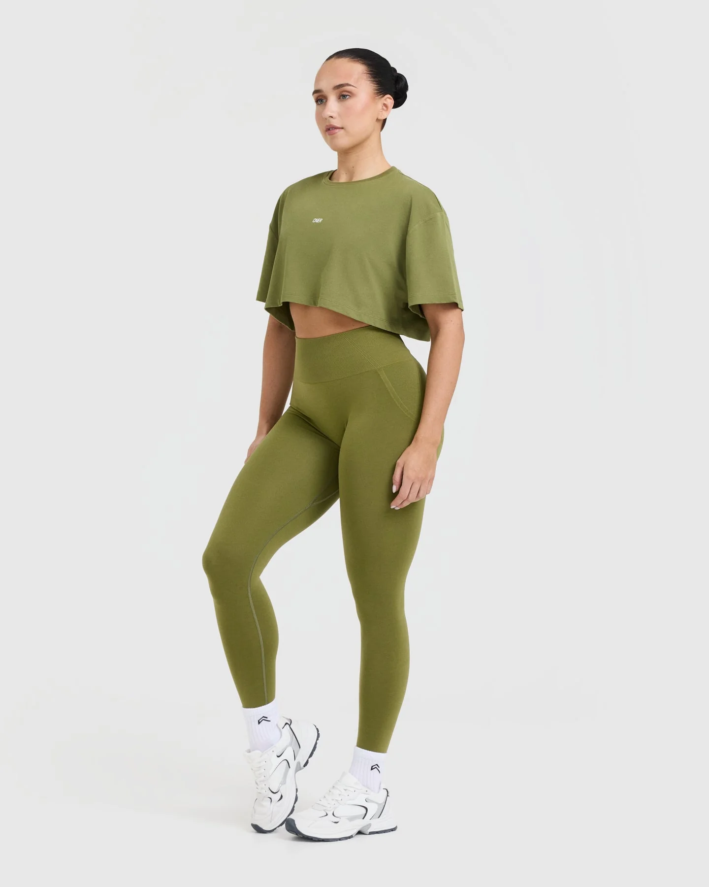 Classic Oner Graphic Crop Lightweight T-Shirt | Olive Green - Image 3