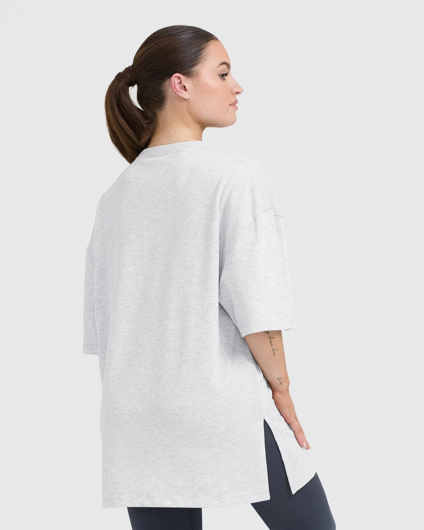 Classic Oner Graphic Longline T-Shirt | Light Grey Marl - Image 2