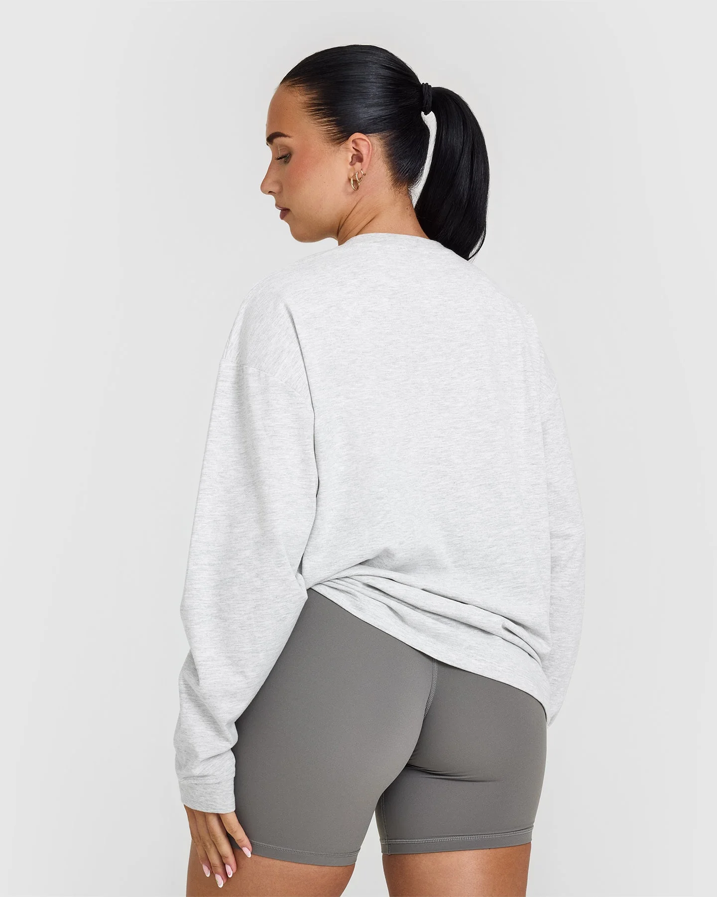 Classic Oversized Lightweight Long Sleeve Top | Light Grey Marl - Image 2