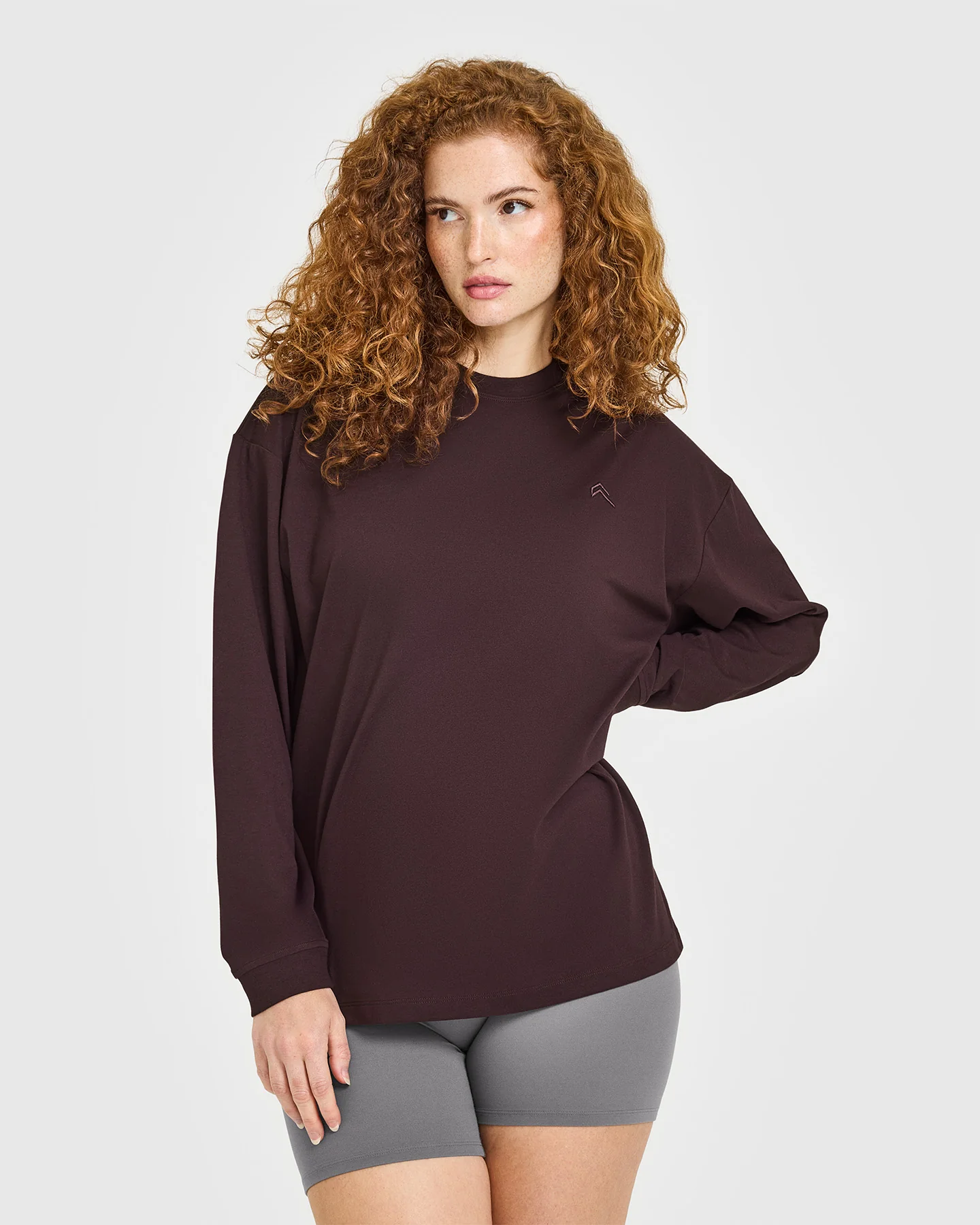 Classic Oversized Lightweight Long Sleeve Top | Plum Brown - Image 2