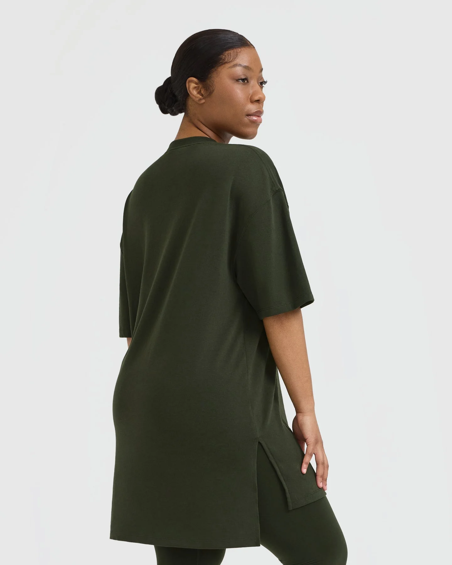 Classic Oversized Longline T-Shirt | Khaki - Image 2