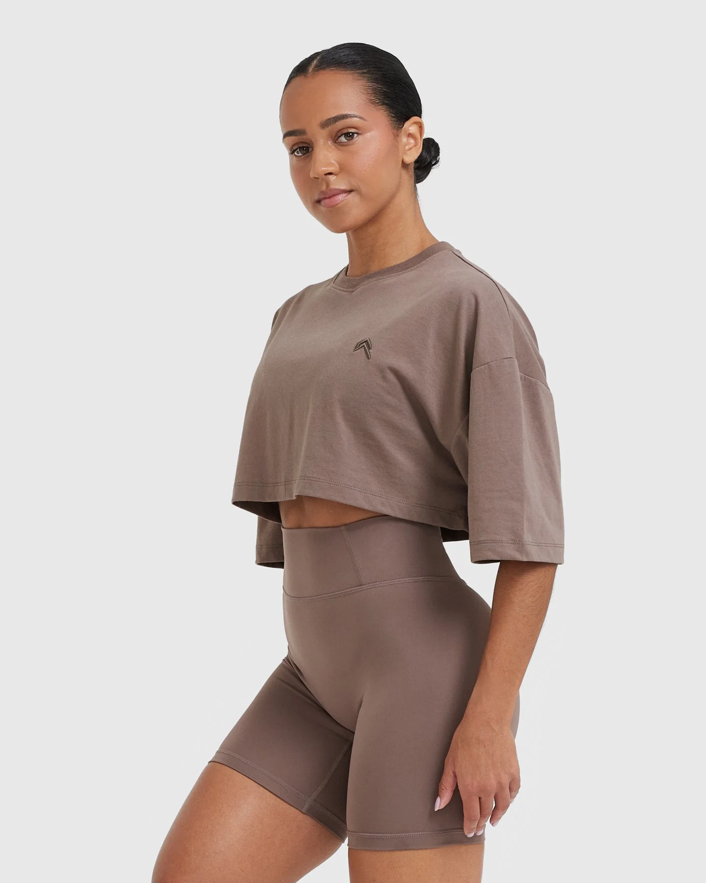 Classic Relaxed Crop Lightweight T-Shirt | Cool Brown - Image 3