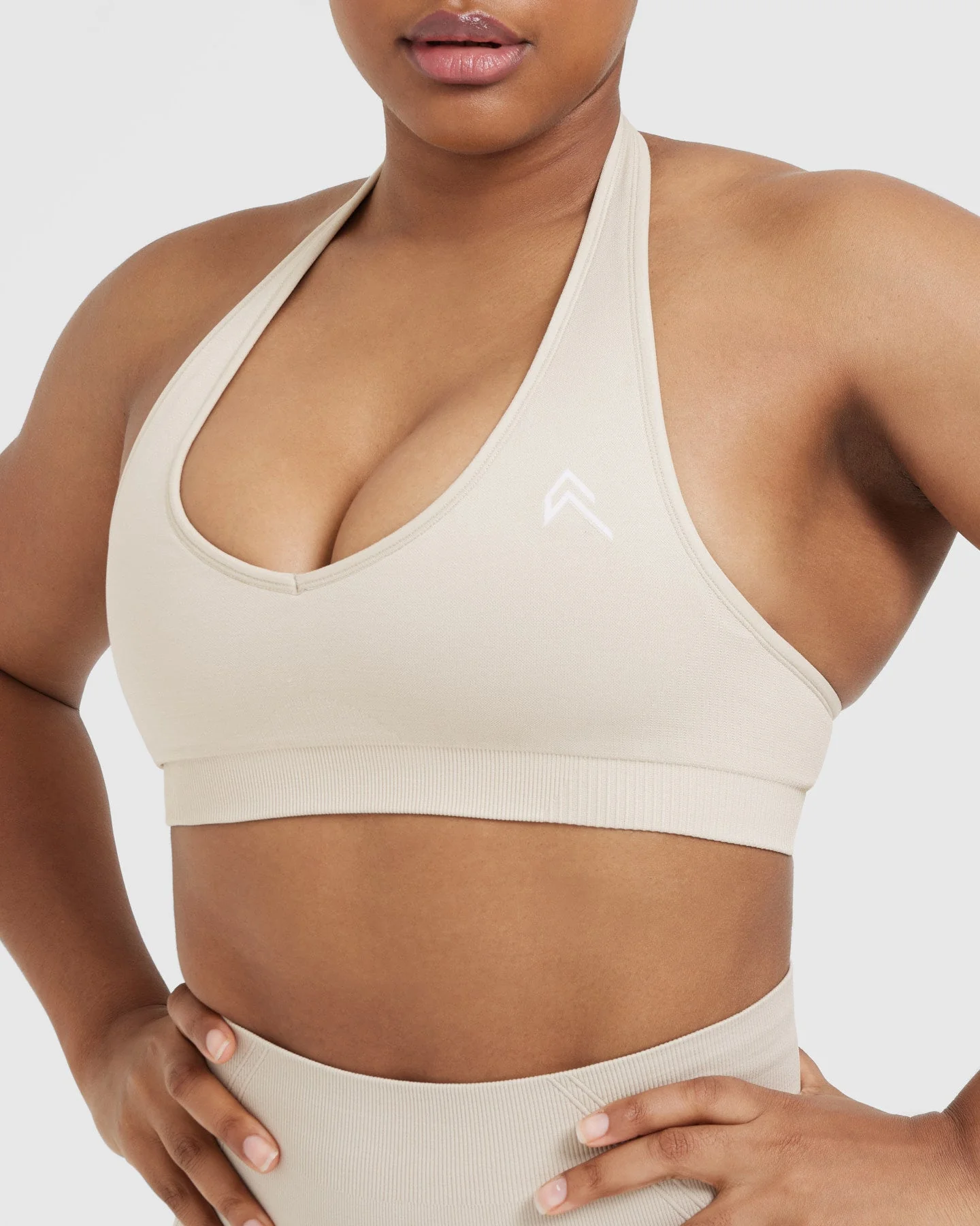 Classic Seamless 2.0 Halter Neck Bralette | Sand Marl - Image 4