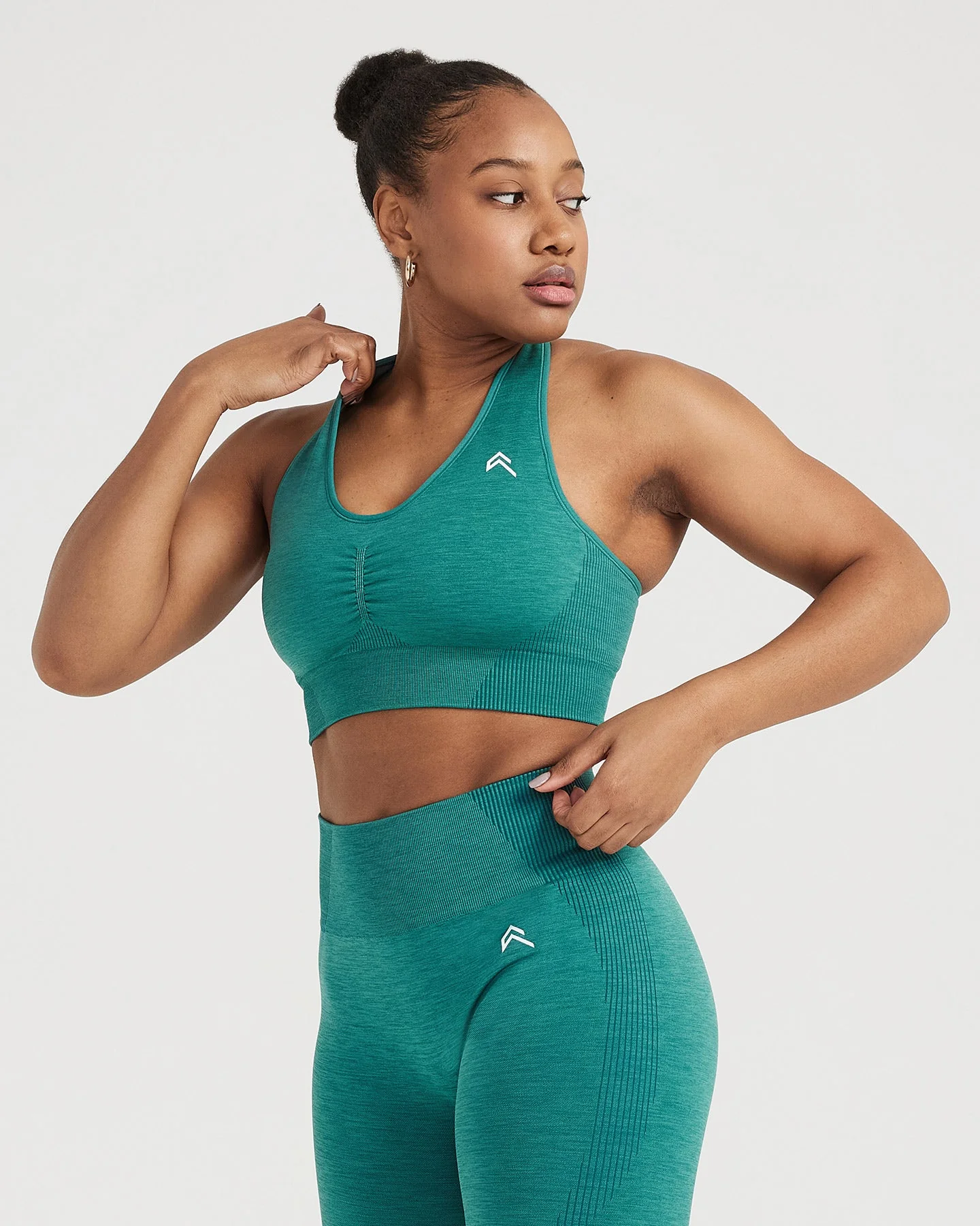 Classic Seamless 2.0 V Neck Bralette | Mineral Green Marl - Image 2