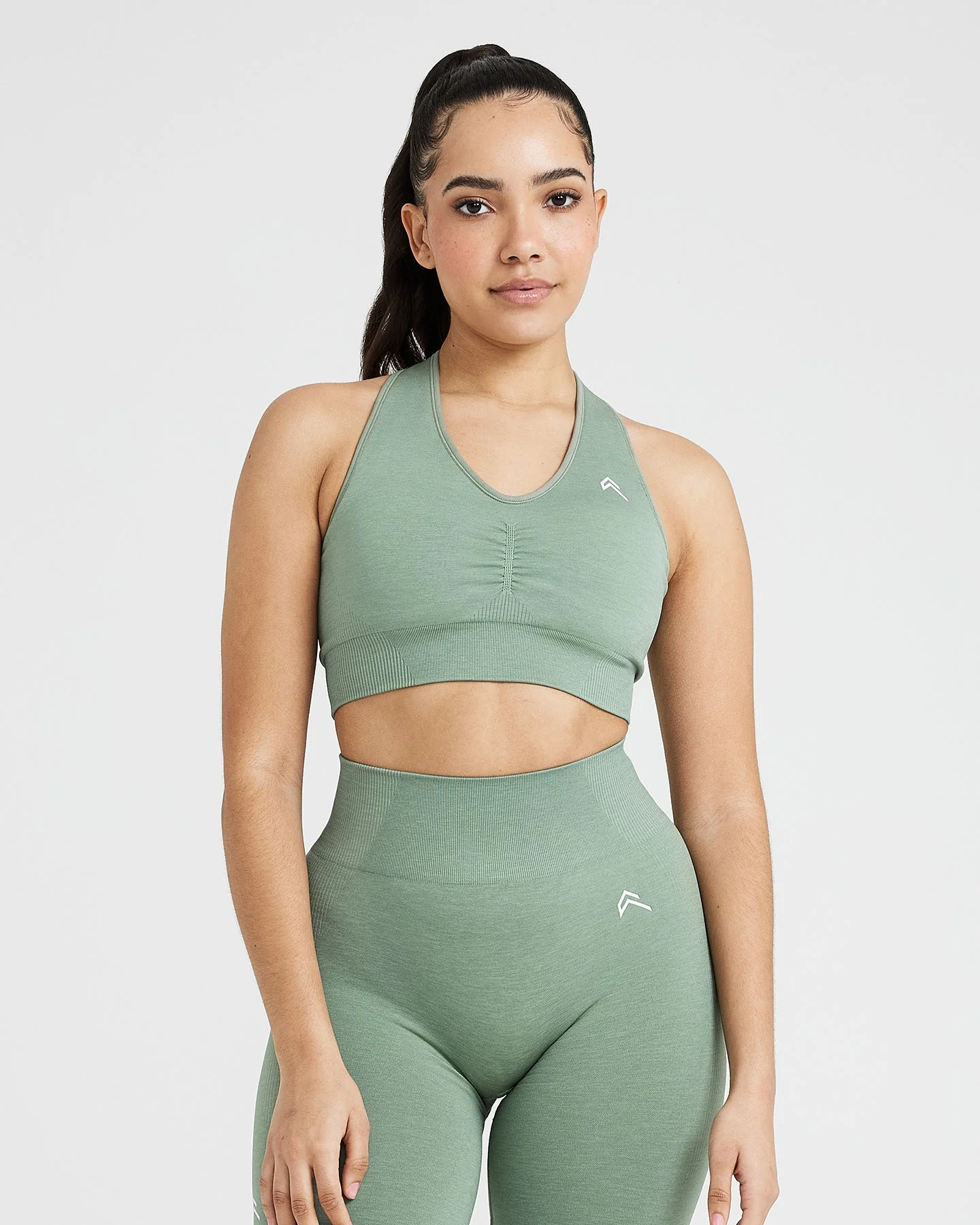 Classic Seamless 2.0 V Neck Bralette | Sage Marl - Image 2