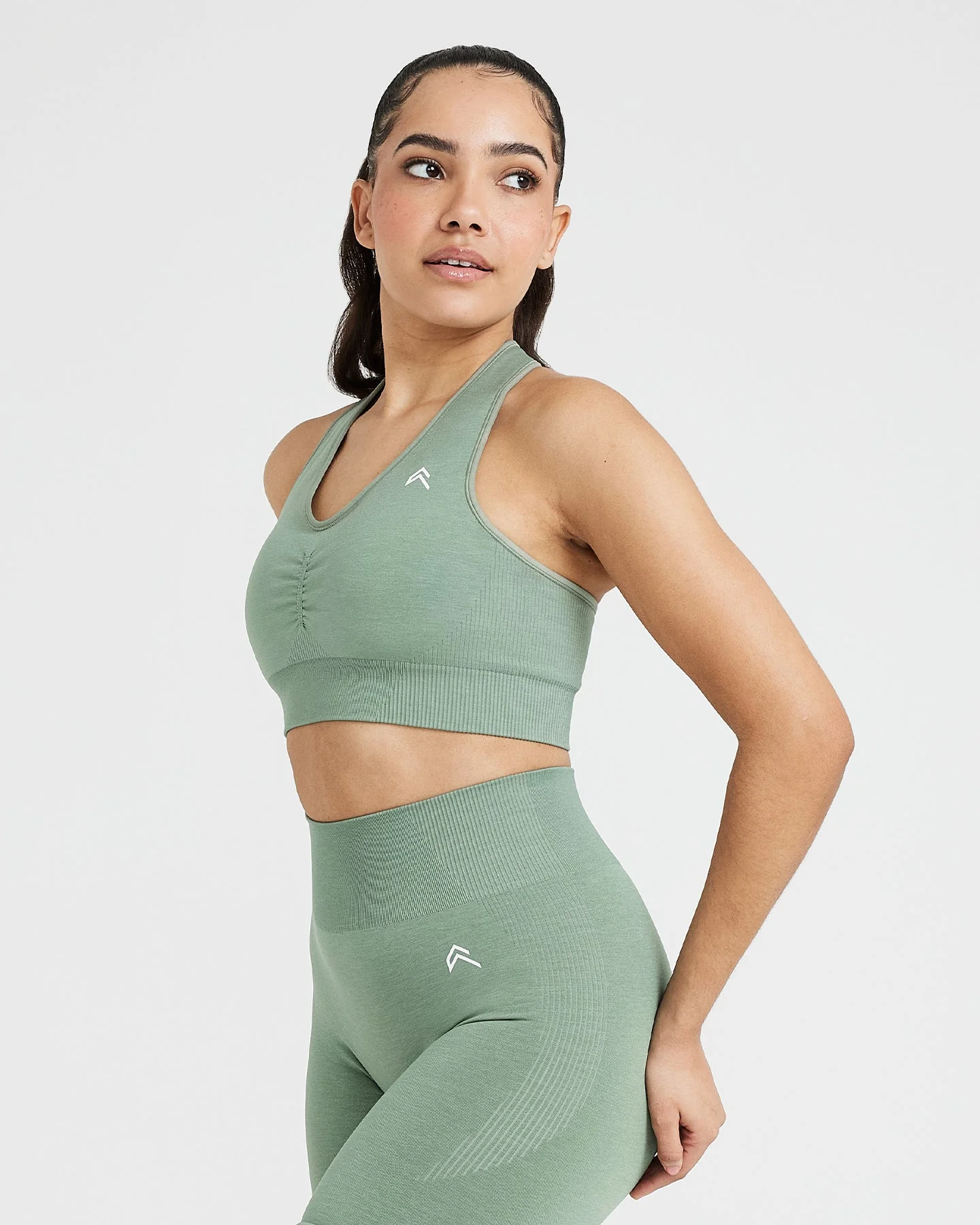 Classic Seamless 2.0 V Neck Bralette | Sage Marl - Image 3
