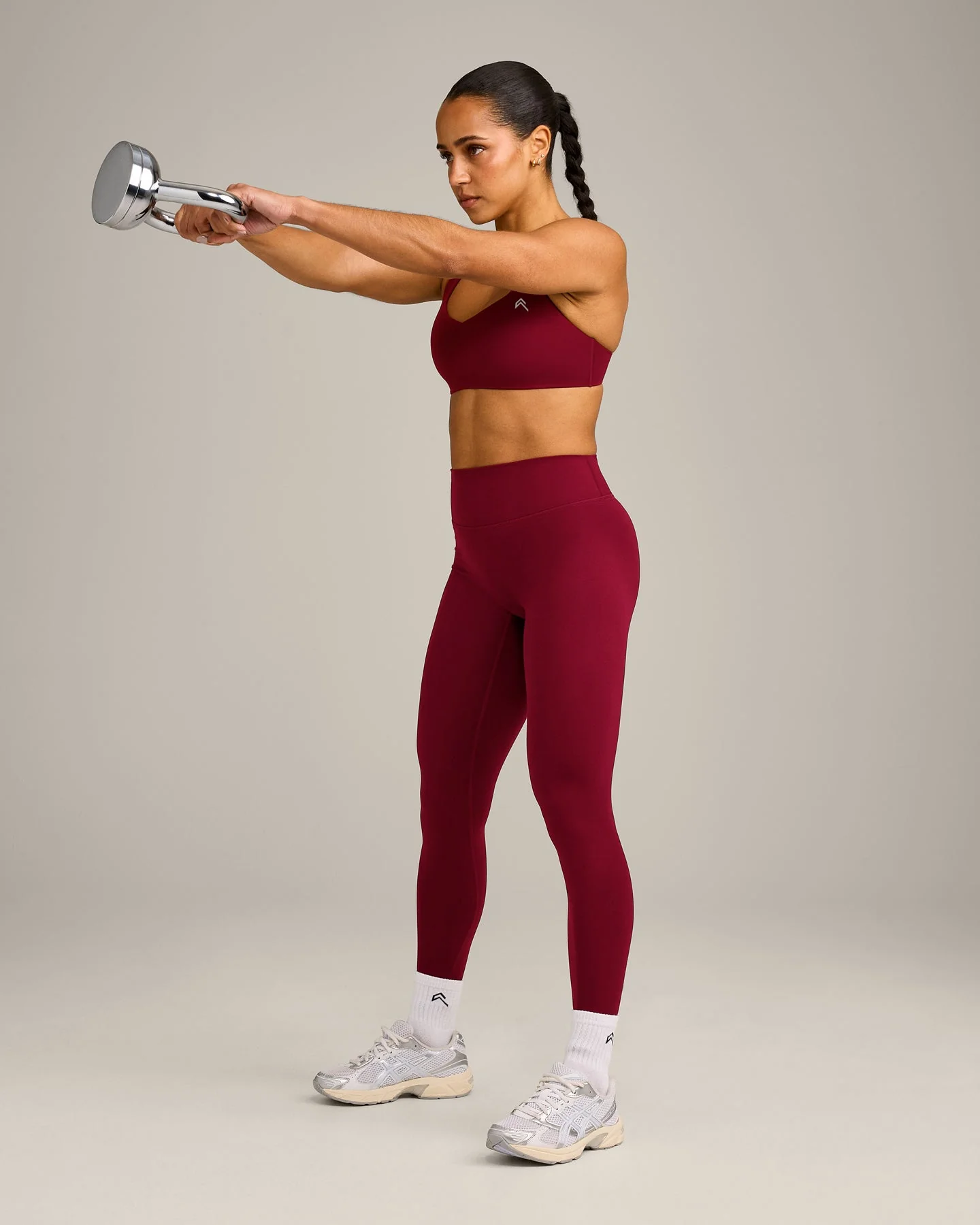 EasyLift™ Cross Back Sports Bra with Grey Logo | Ruby Red - Image 3