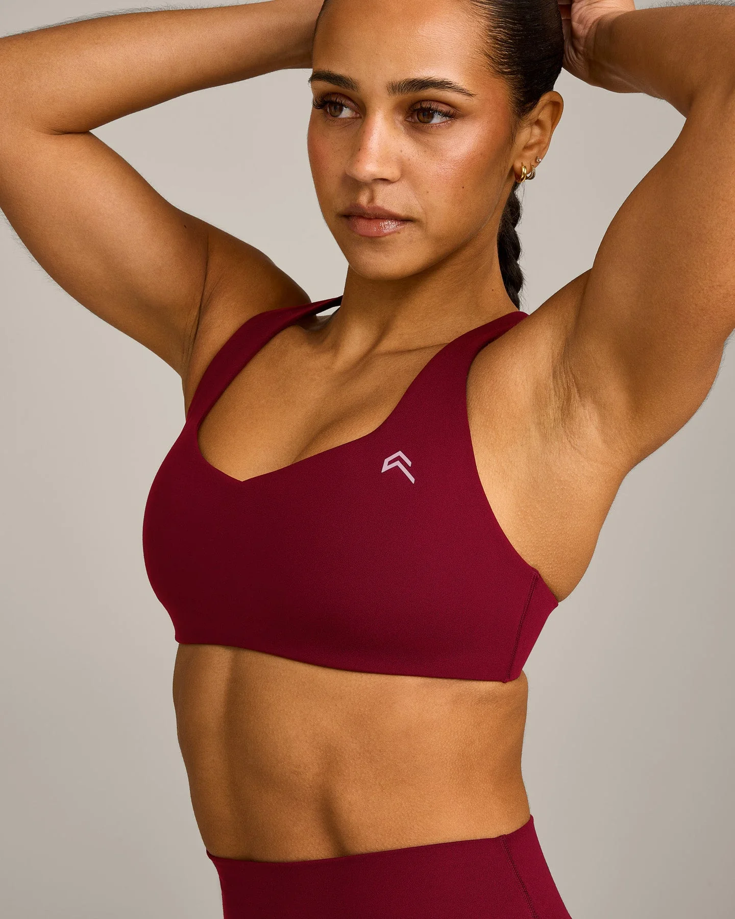 EasyLift™ Cross Back Sports Bra with Grey Logo | Ruby Red - Image 5