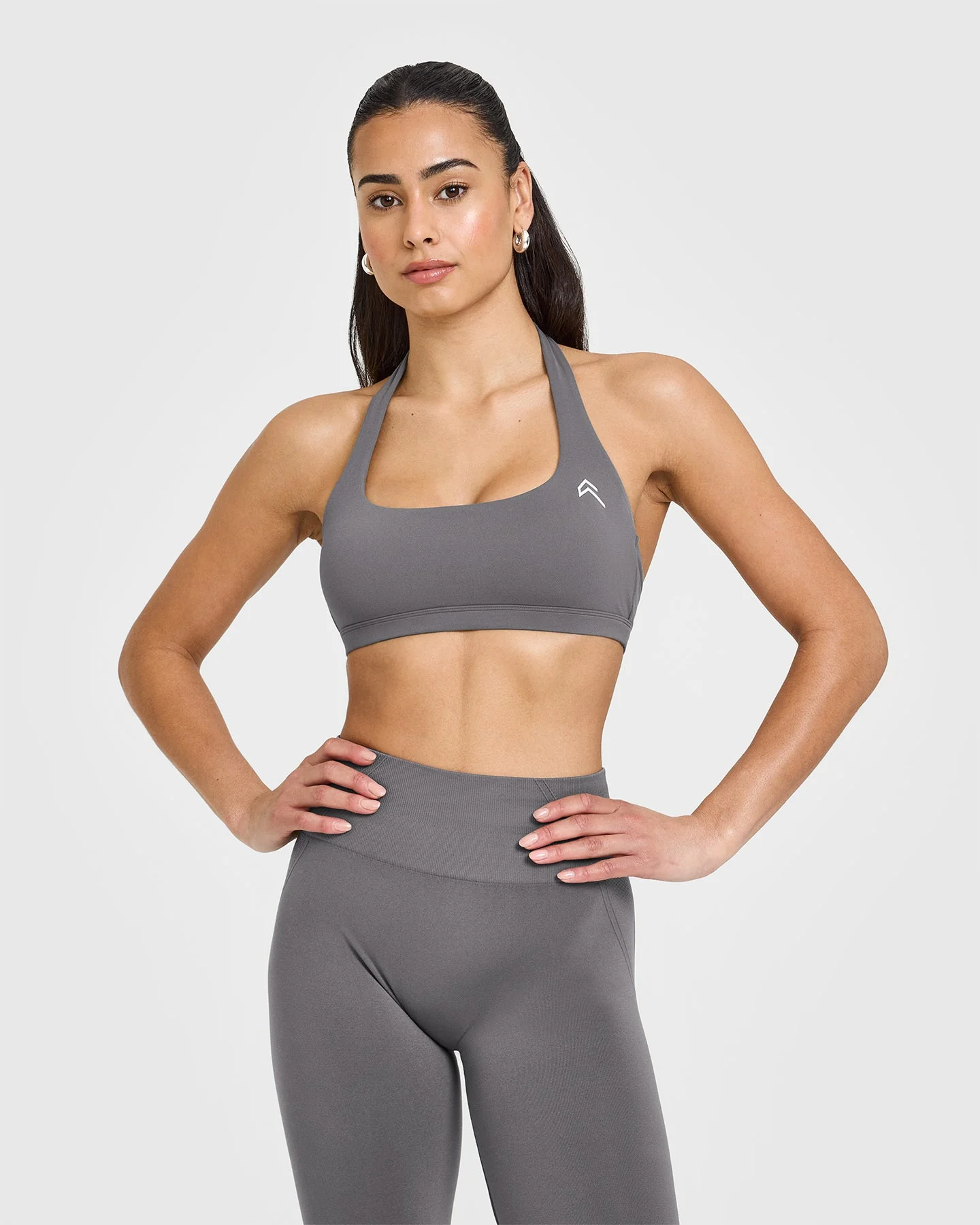 EasyLift™ Halter Bralette with White Logo | Ash Grey