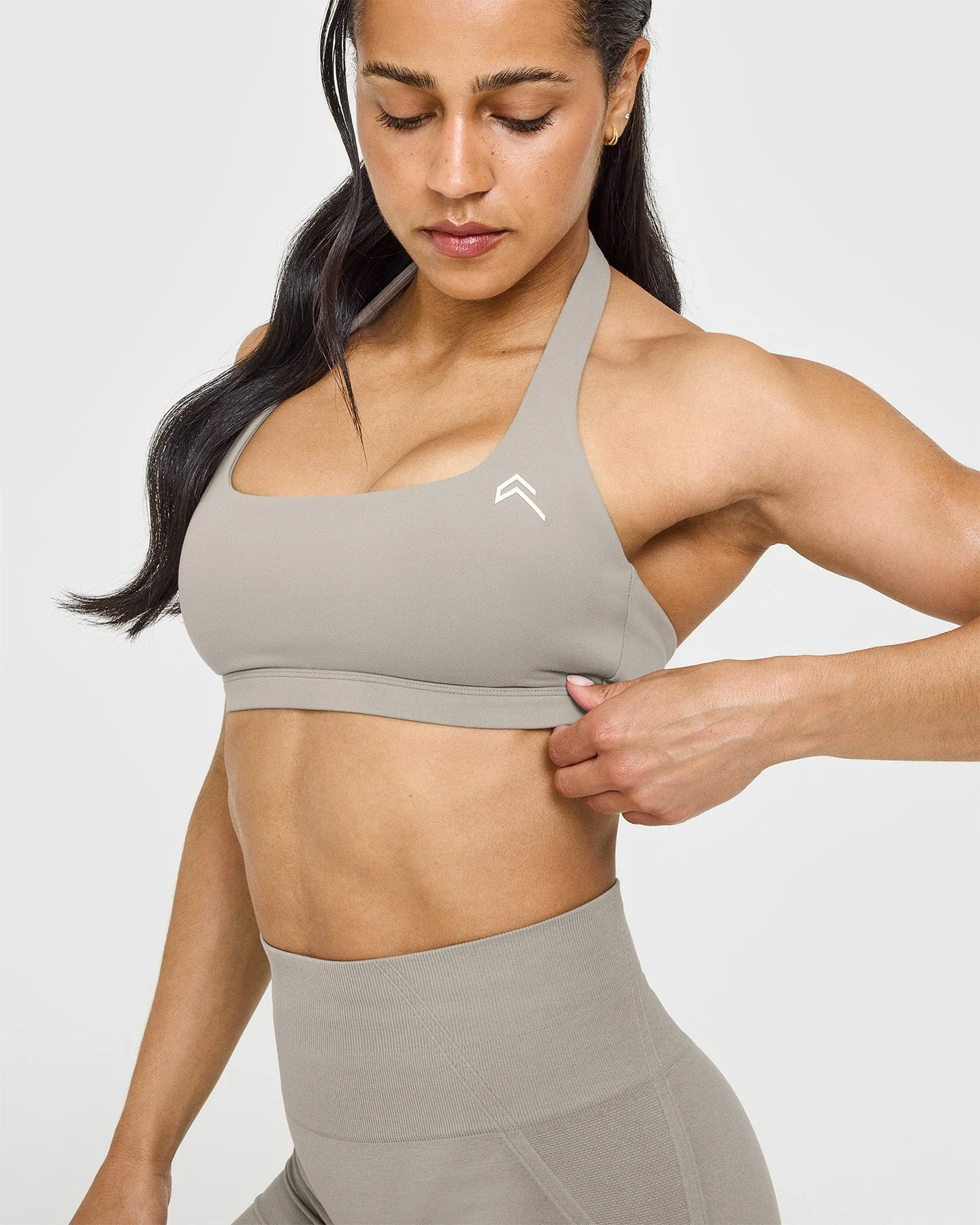 EasyLift™ Halter Bralette with White Logo | Warm Sand - Image 5