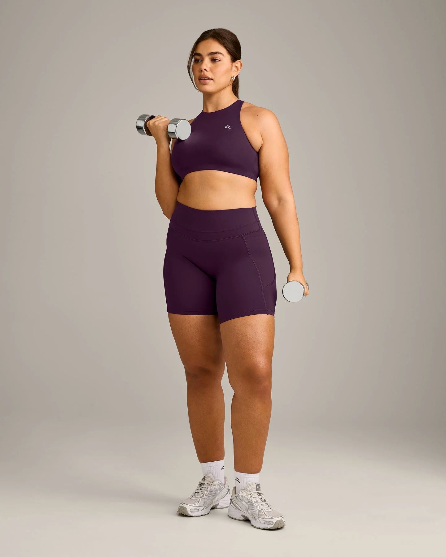 EasyLift™ High Neck Sports Bra with Grey Logo | Blackberry Purple - Image 2