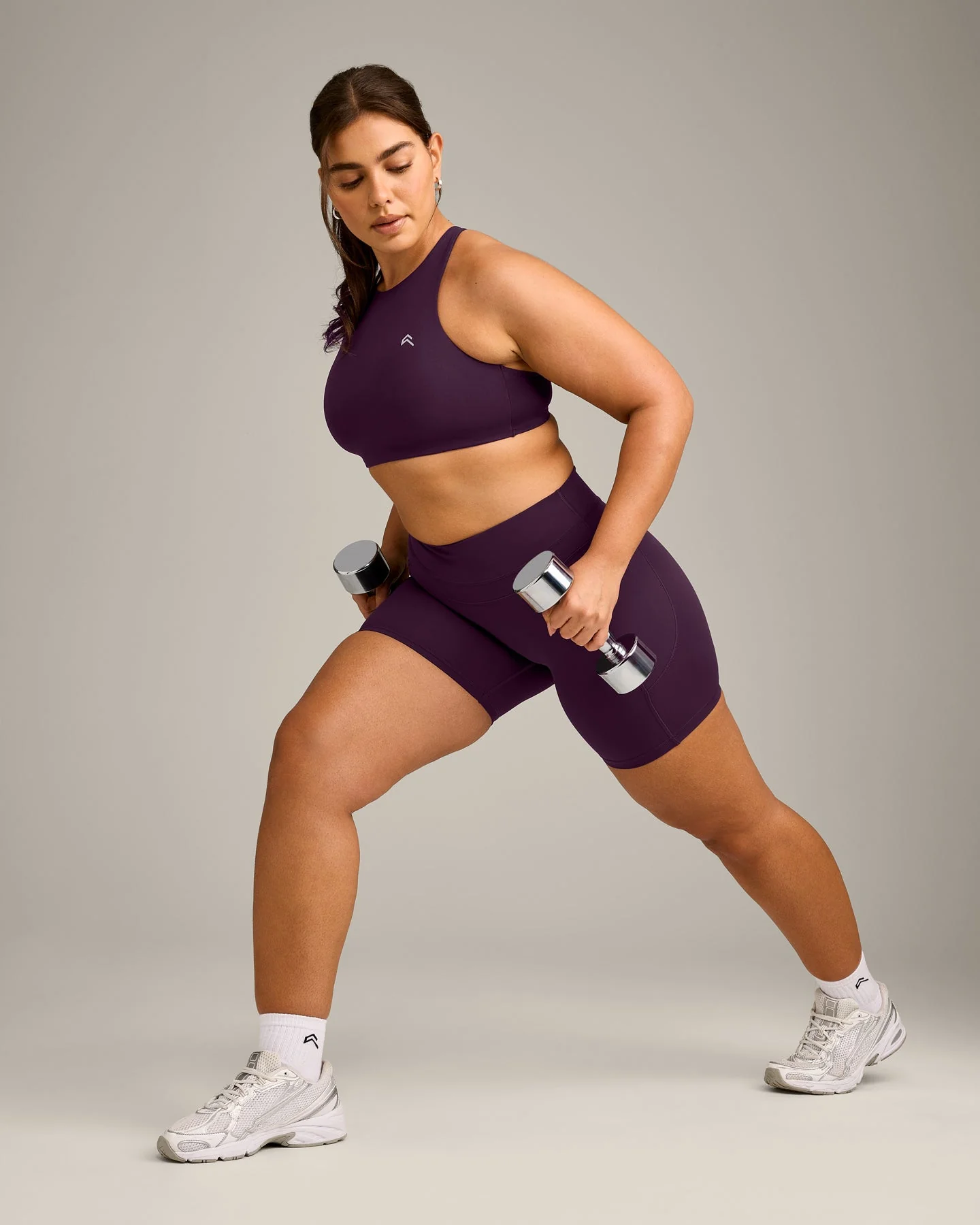 EasyLift™ High Neck Sports Bra with Grey Logo | Blackberry Purple - Image 3