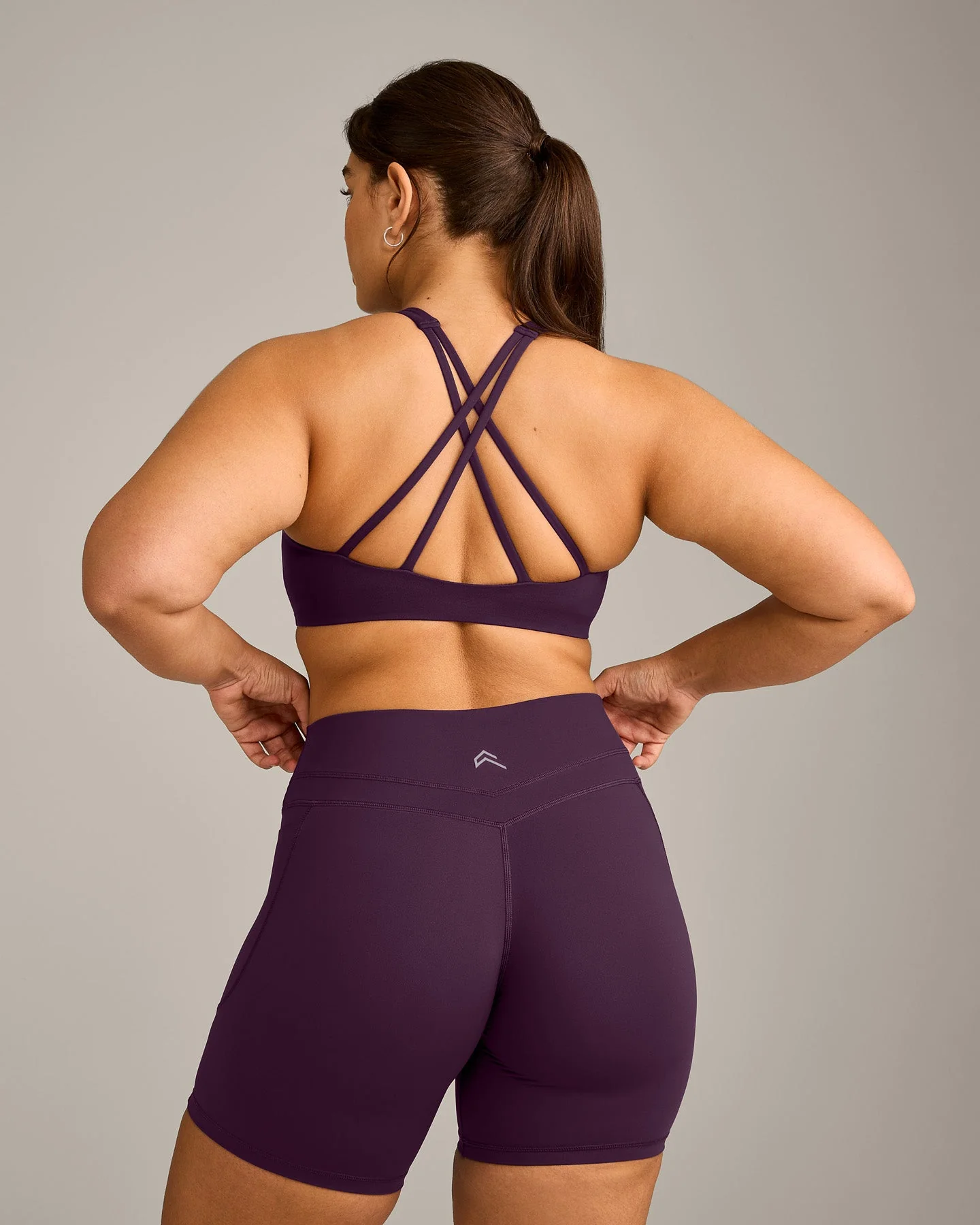 EasyLift™ High Neck Sports Bra with Grey Logo | Blackberry Purple - Image 4