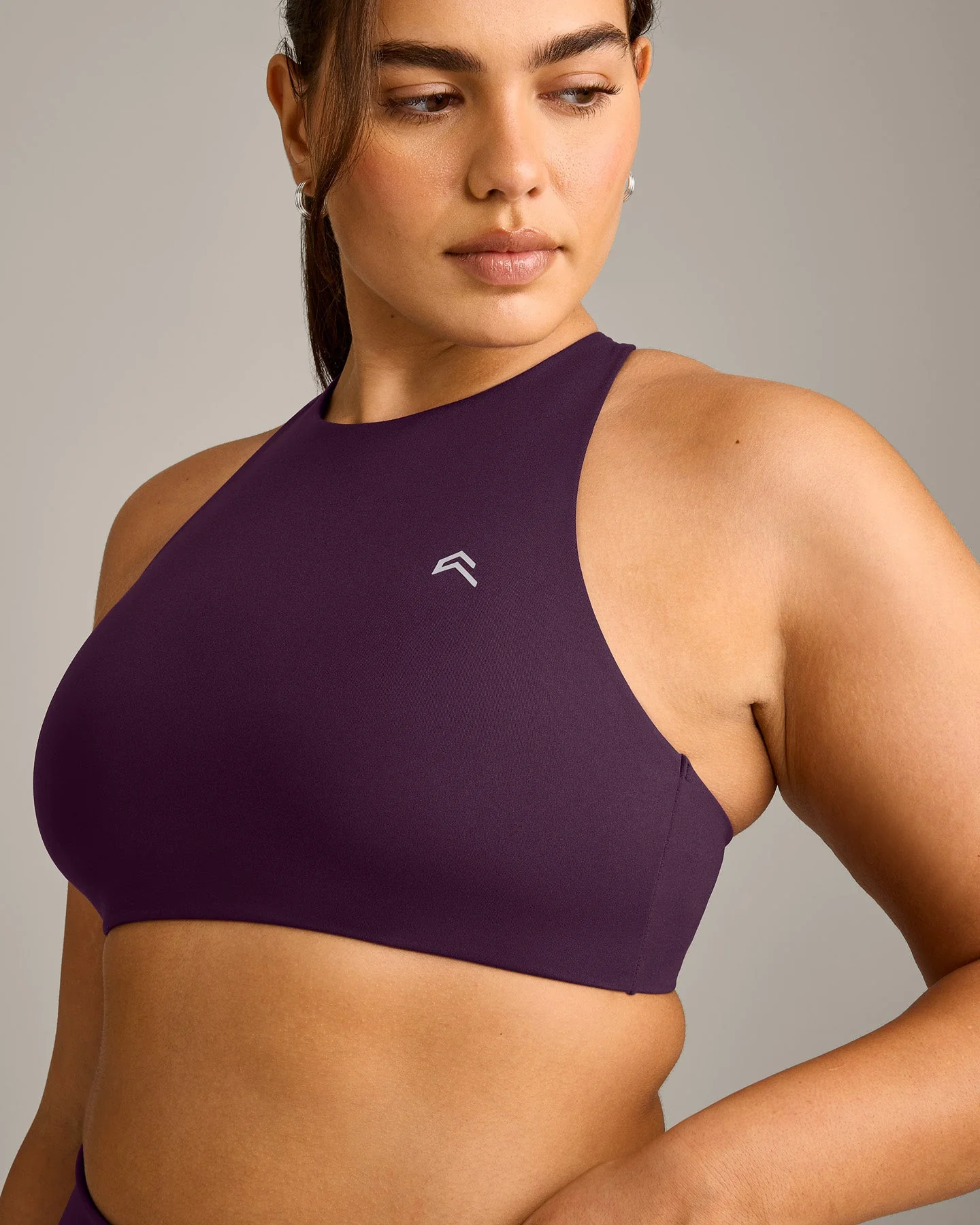 EasyLift™ High Neck Sports Bra with Grey Logo | Blackberry Purple - Image 5
