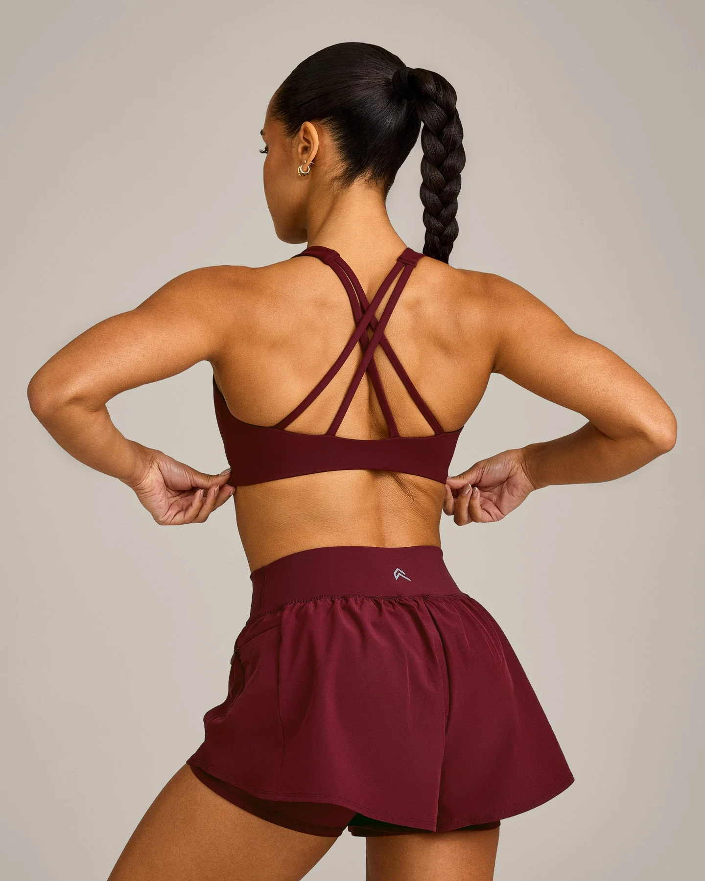 EasyLift™ High Neck Sports Bra with Grey Logo | Rosewood - Image 6