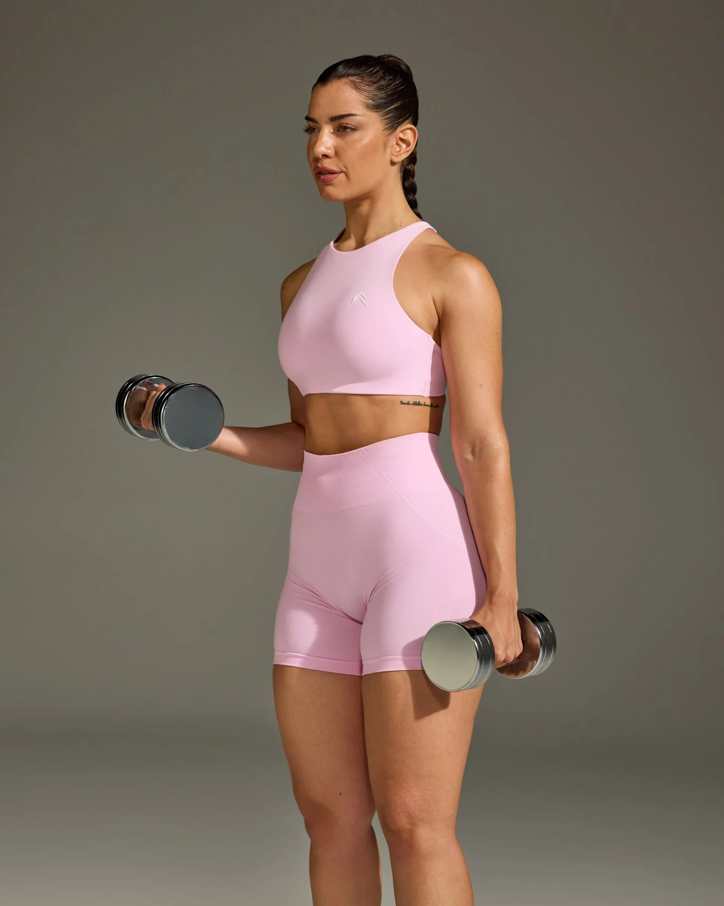 EasyLift™ High Neck Sports Bra with White Logo | Chalk Pink - Image 2