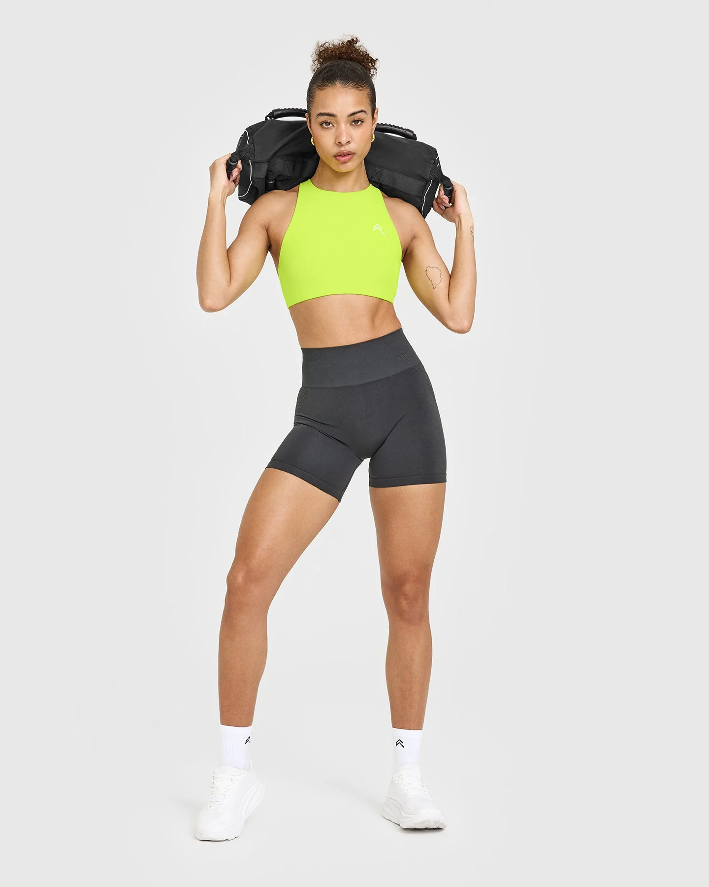 EasyLift™ High Neck Sports Bra with White Logo | Charged Lime Green - Image 3