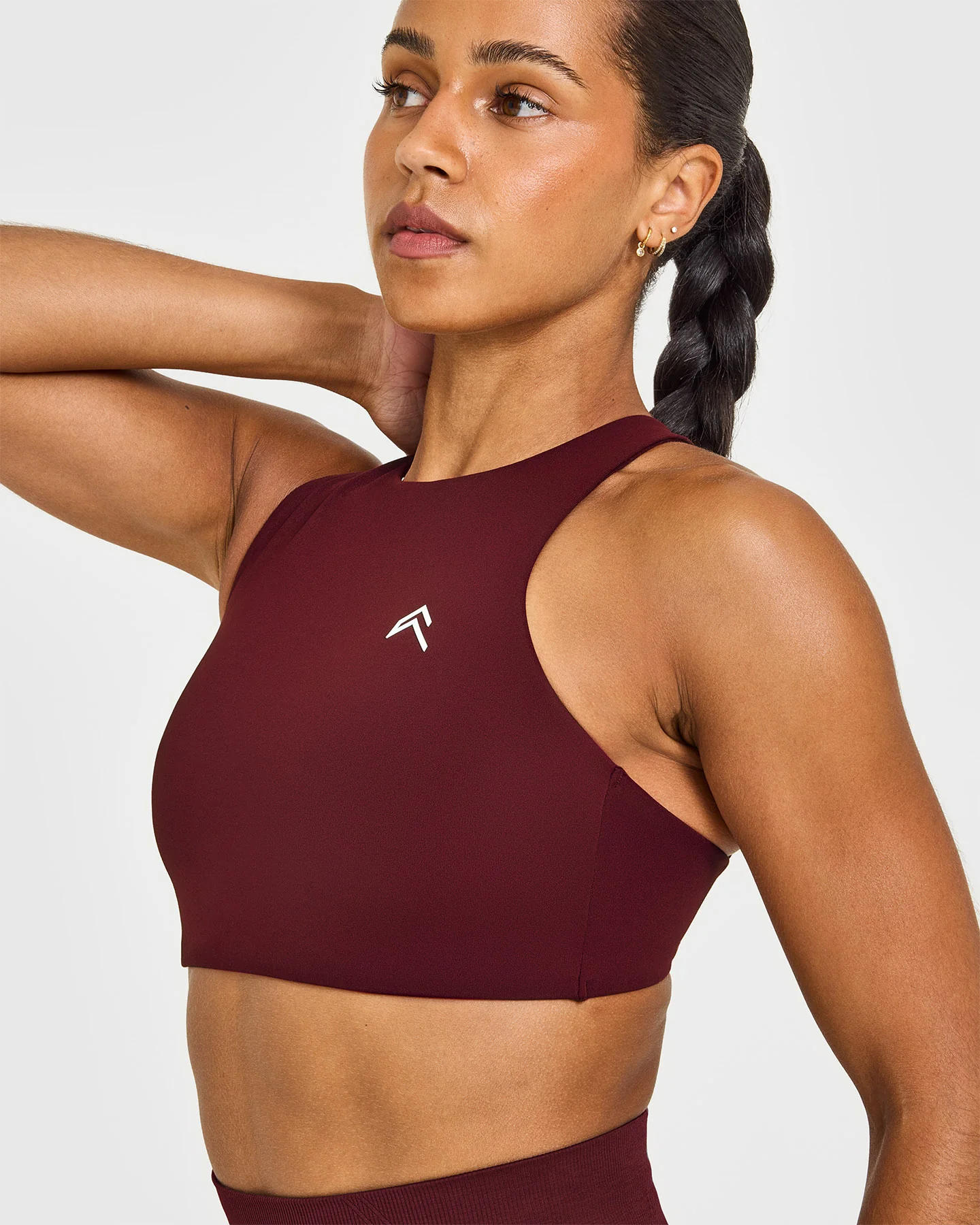 EasyLift™ High Neck Sports Bra with White Logo | Rosewood - Image 5