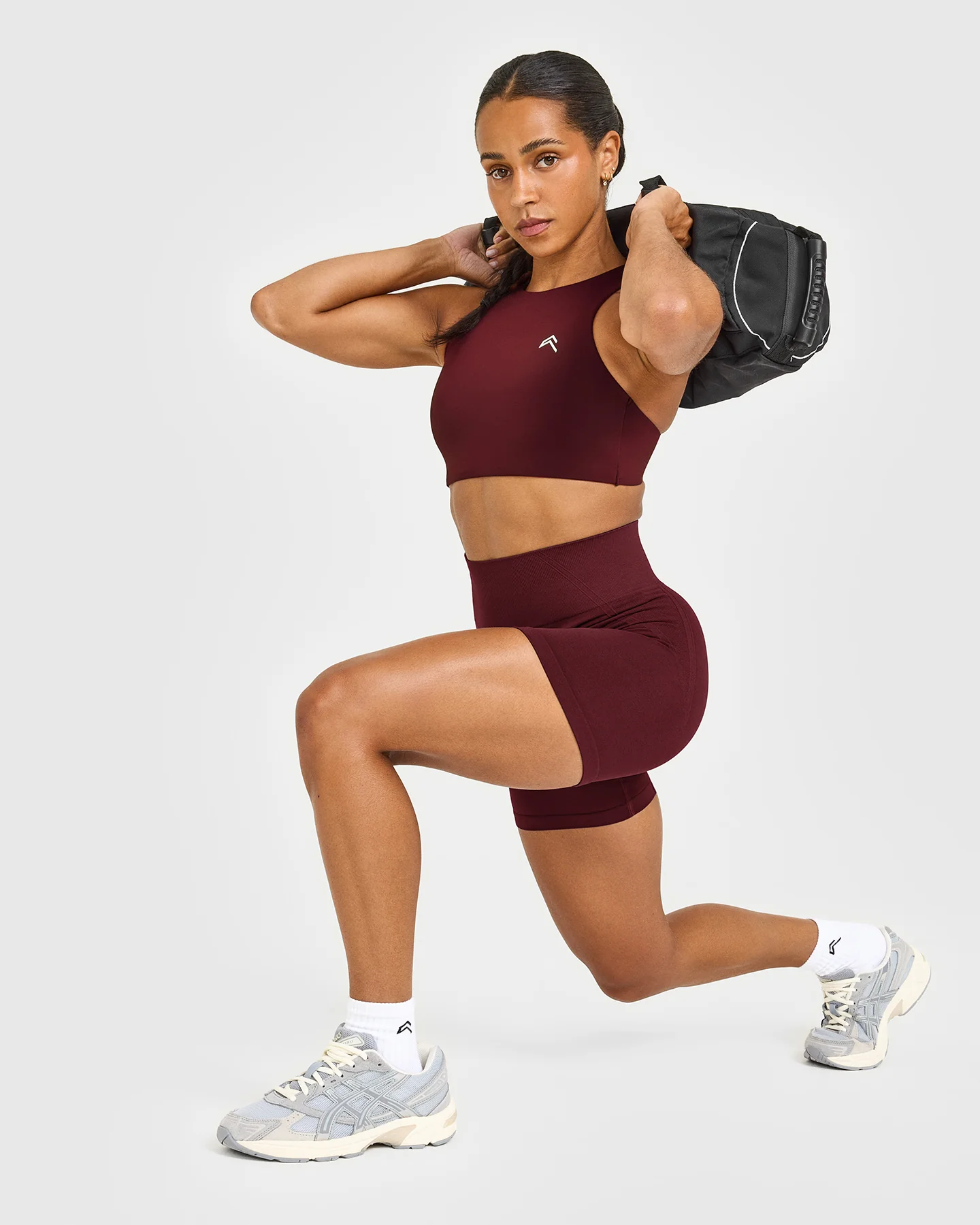 EasyLift™ High Neck Sports Bra with White Logo | Rosewood - Image 6