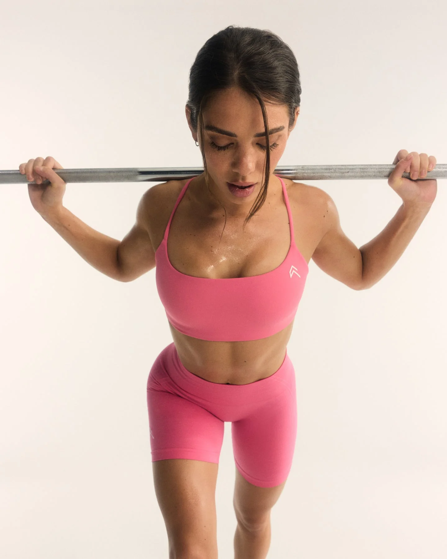 EasyLift™ Strappy Sports Bra with White Logo | Hot Girl Pink - Image 2