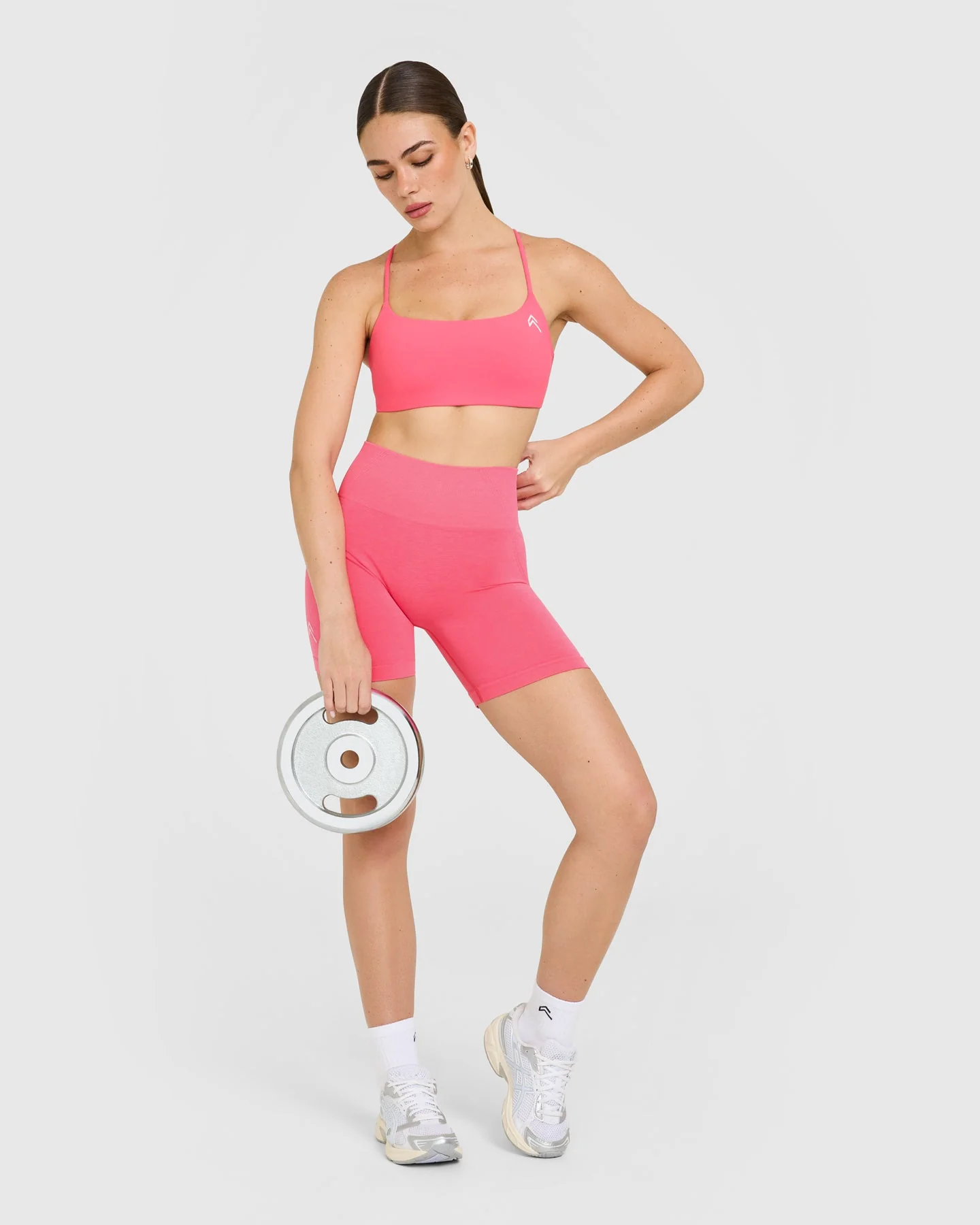 EasyLift™ Strappy Sports Bra with White Logo | Hot Girl Pink - Image 3