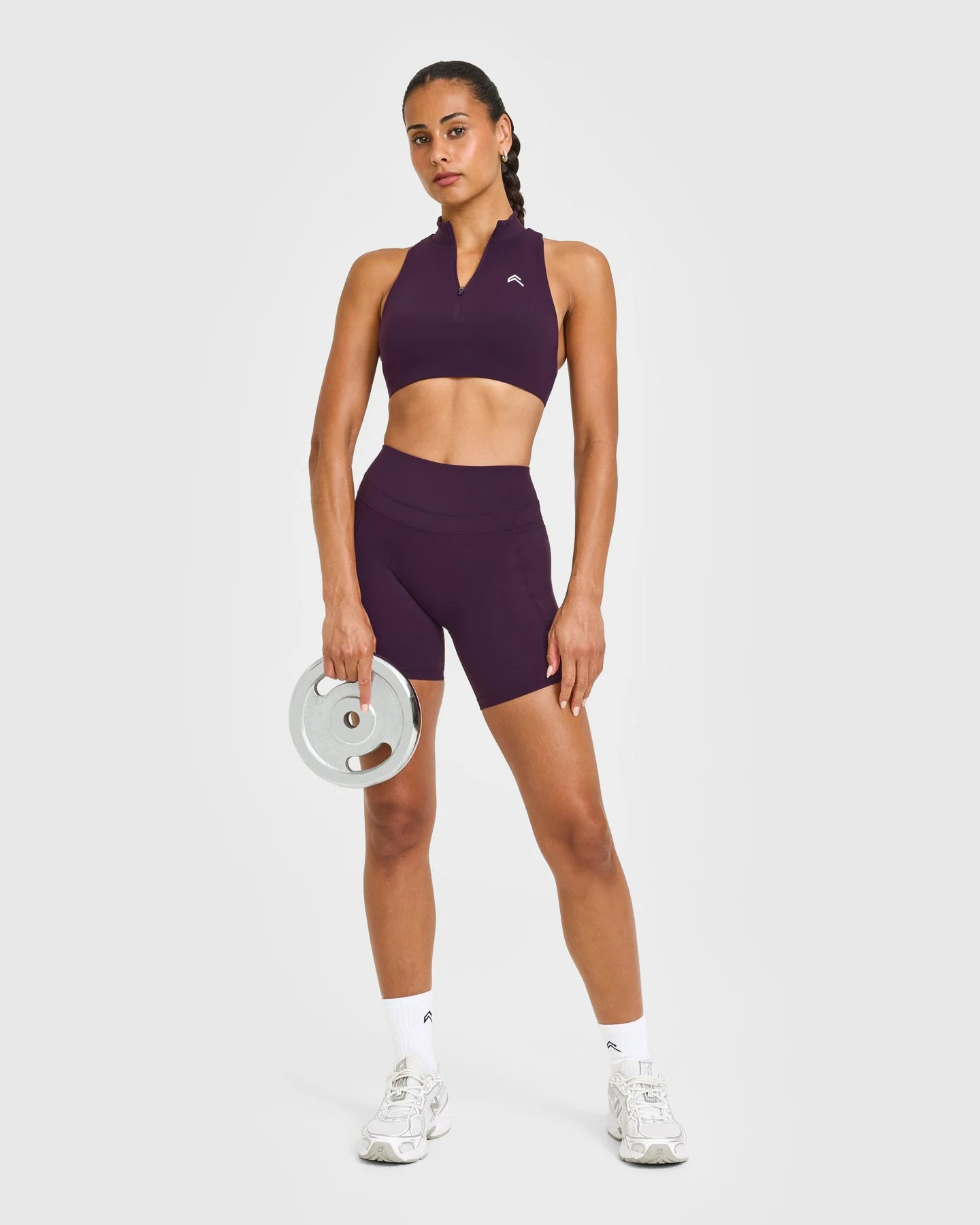 EasyLift™ Zip High Neck Sports Bra with White Logo | Blackberry Purple - Image 2