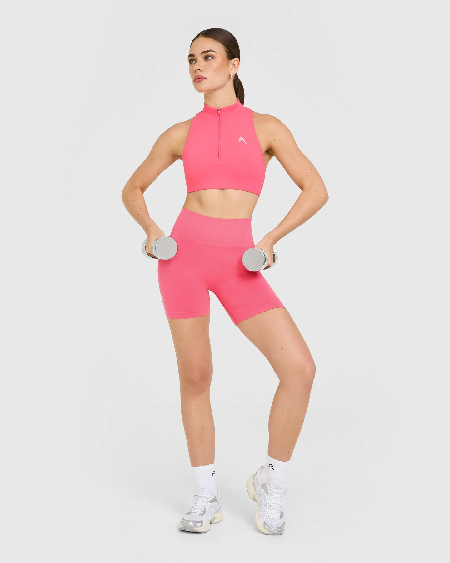 EasyLift™ Zip High Neck Sports Bra with White Logo | Hot Girl Pink - Image 3