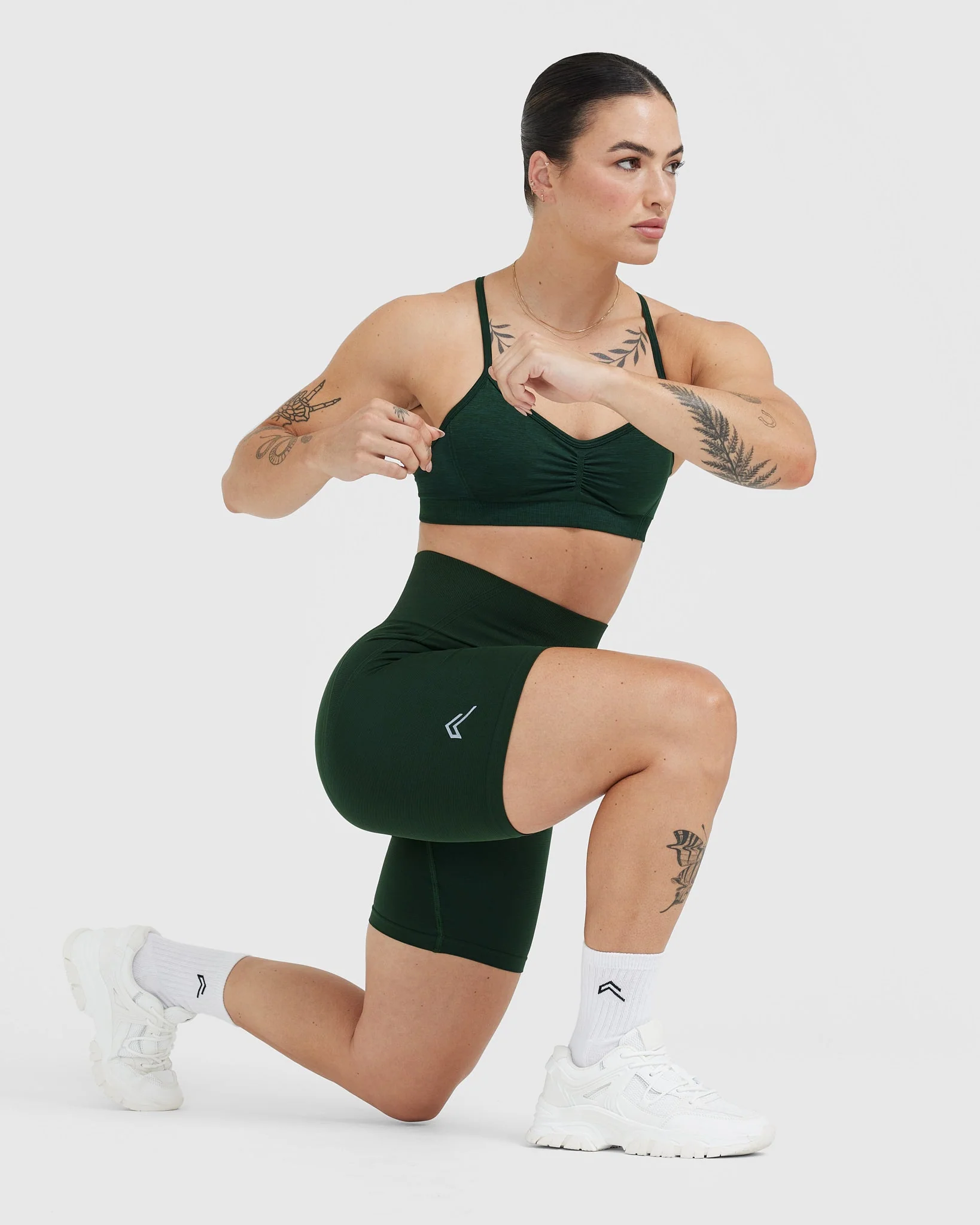 EffortlessLift™ Seamless Cycling Shorts with White Logo | Evergreen - Image 6