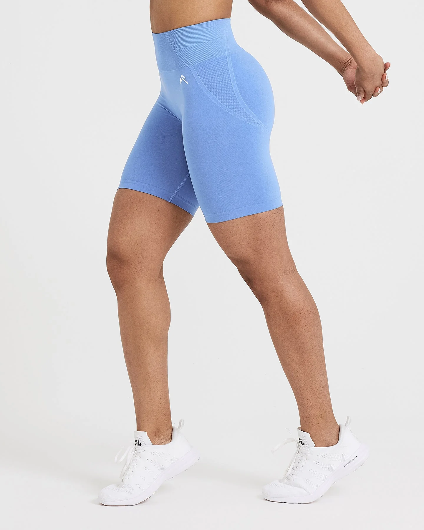 EffortlessLift™ Seamless Cycling Shorts with White Logo | Light Denim - Image 3