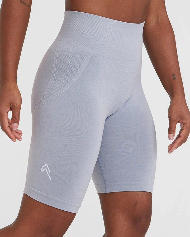 EffortlessLift™ Seamless Cycling Shorts with White Logo | Metal Grey - Image 3