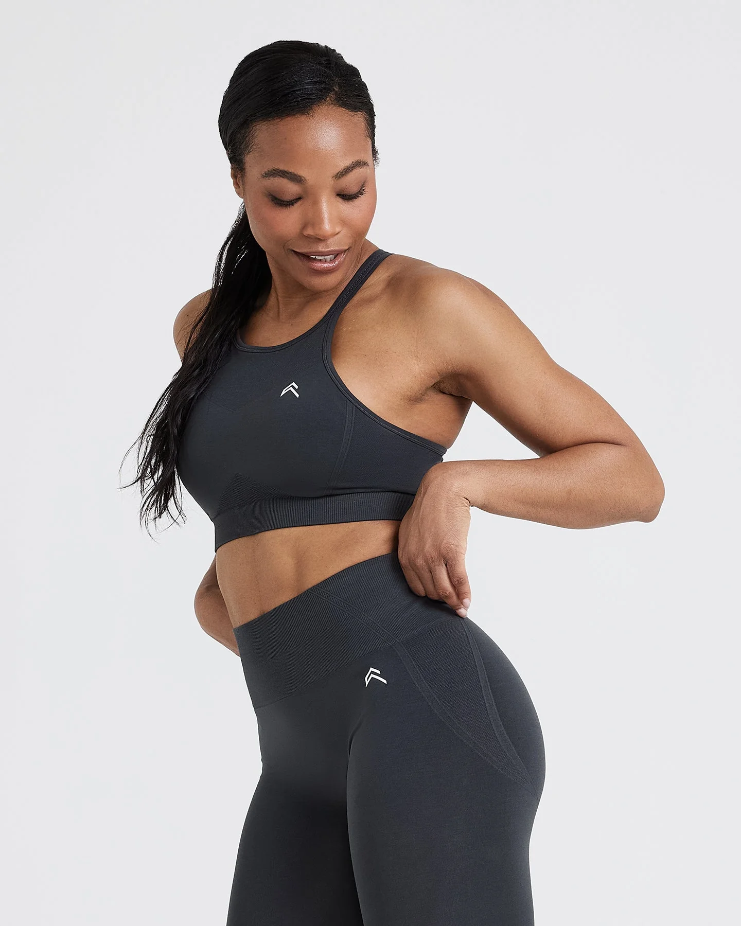 EffortlessLift™ Seamless High Neck Bralette with White Logo | Coal - Image 3