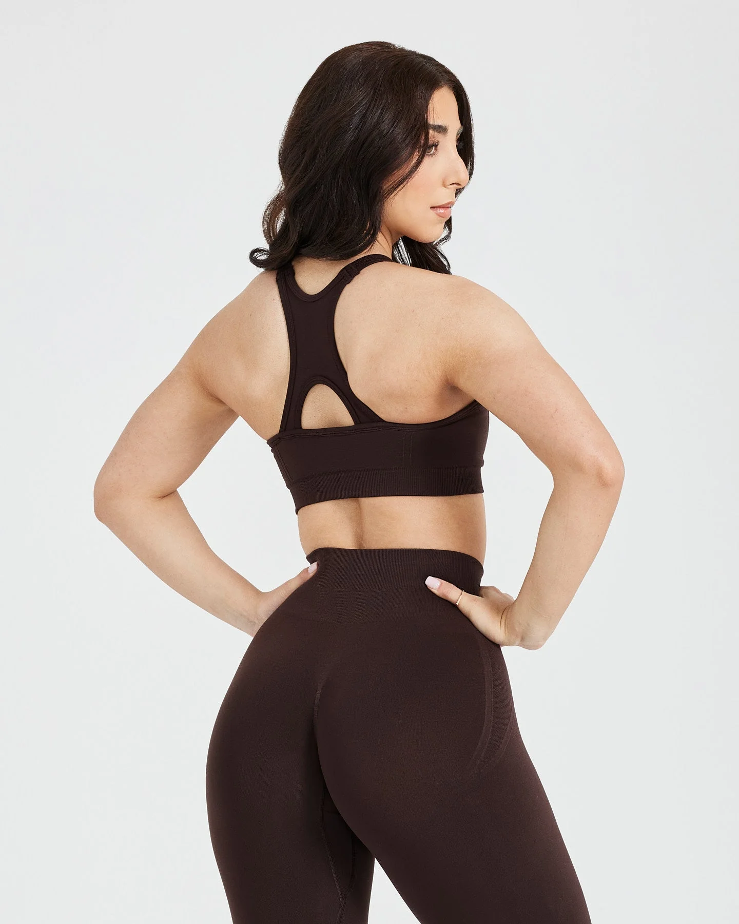 EffortlessLift™ Seamless High Neck Bralette with White Logo | 70% Cocoa - Image 2