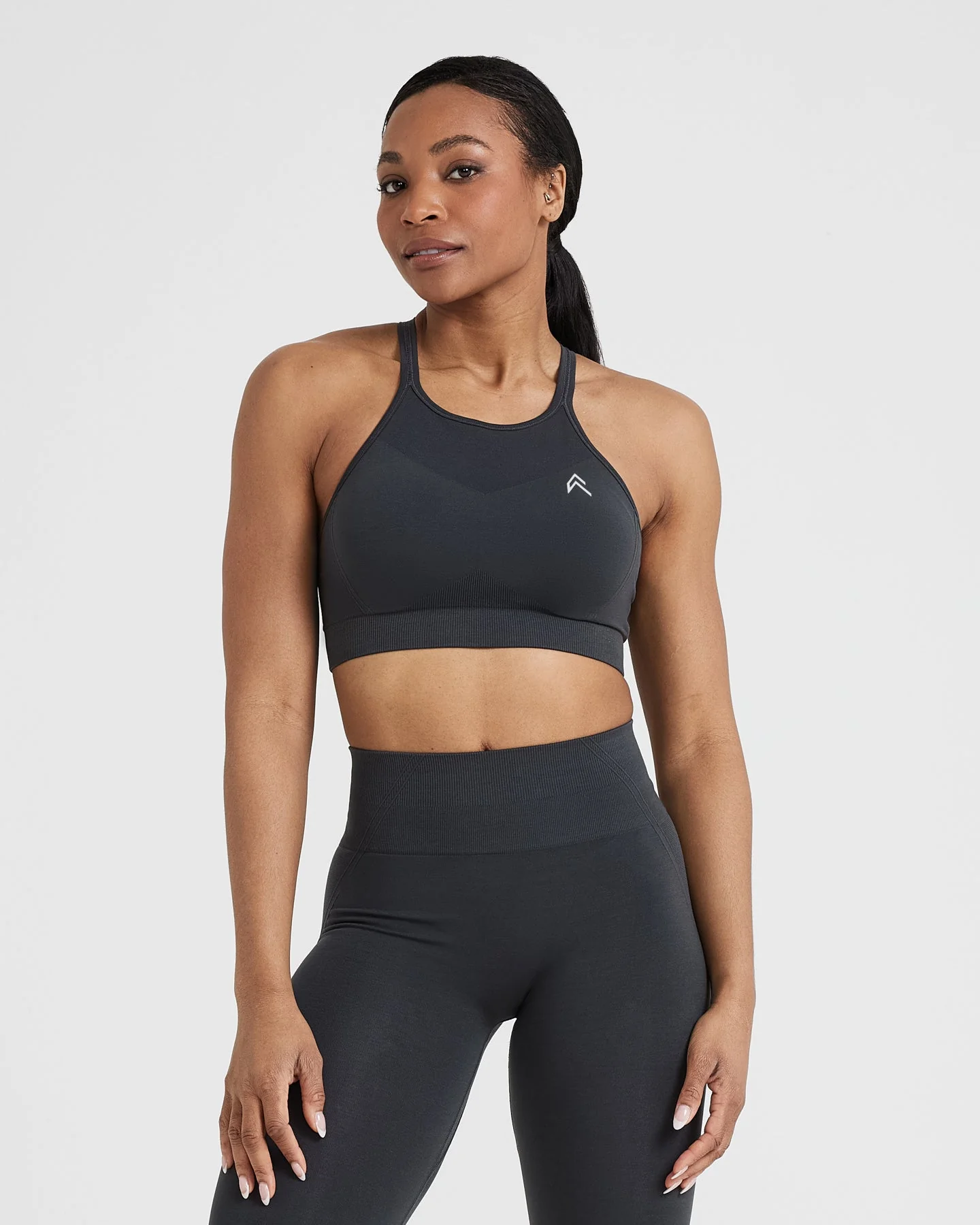 EffortlessLift™ Seamless High Neck Bralette with White Logo | Coal - Image 3