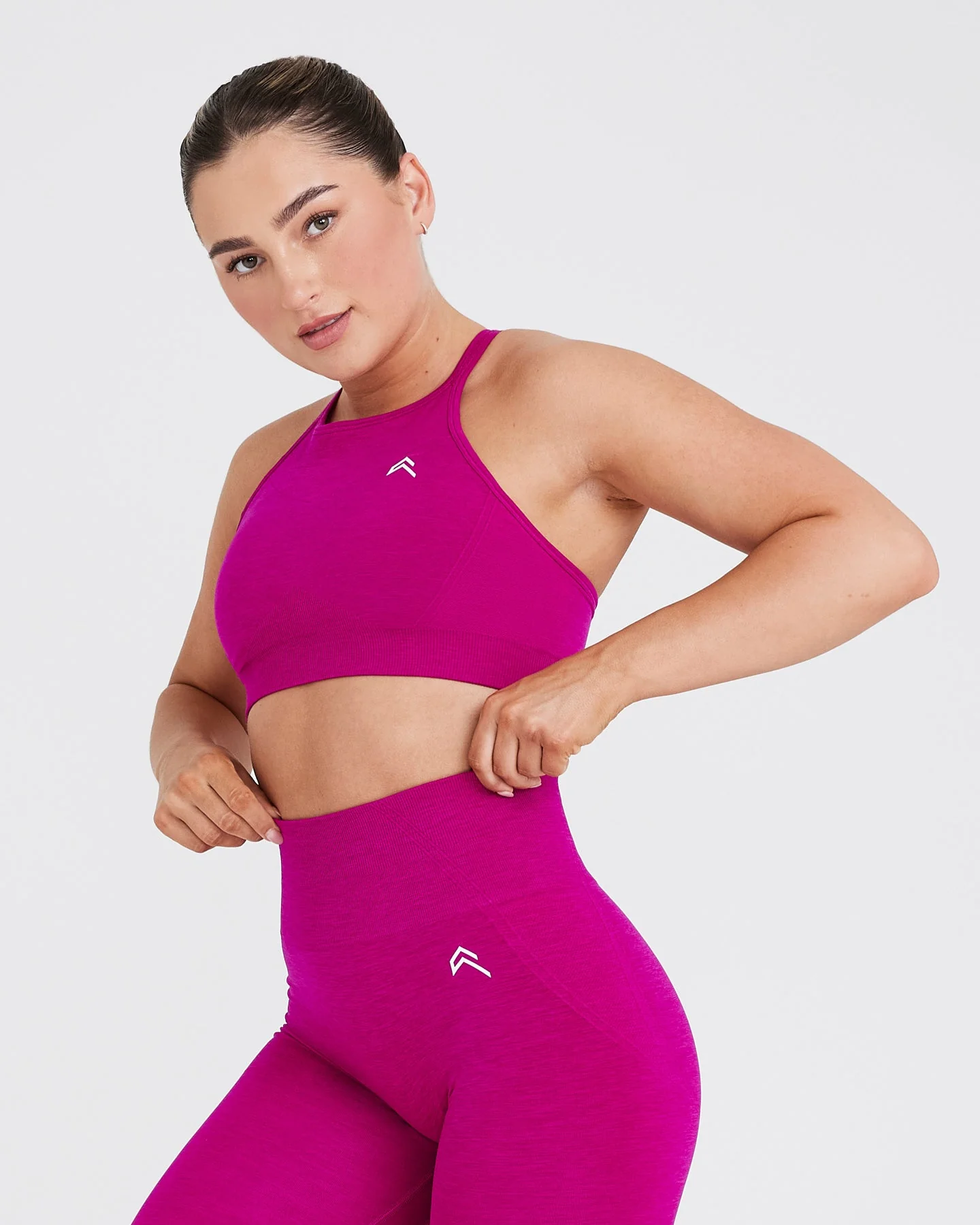 EffortlessLift™ Seamless High Neck Bralette with White Logo | Fuchsia - Image 3